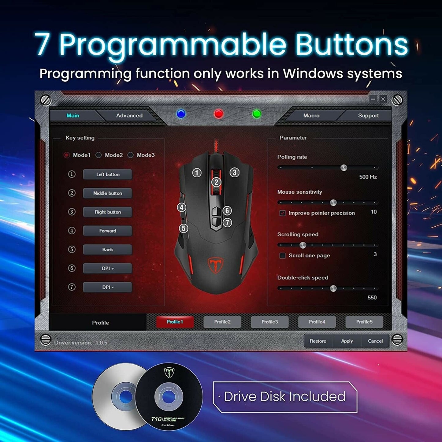 RGB LED Wired Gaming Mouse 7200dpi Programmable 8 Button Victsing T7