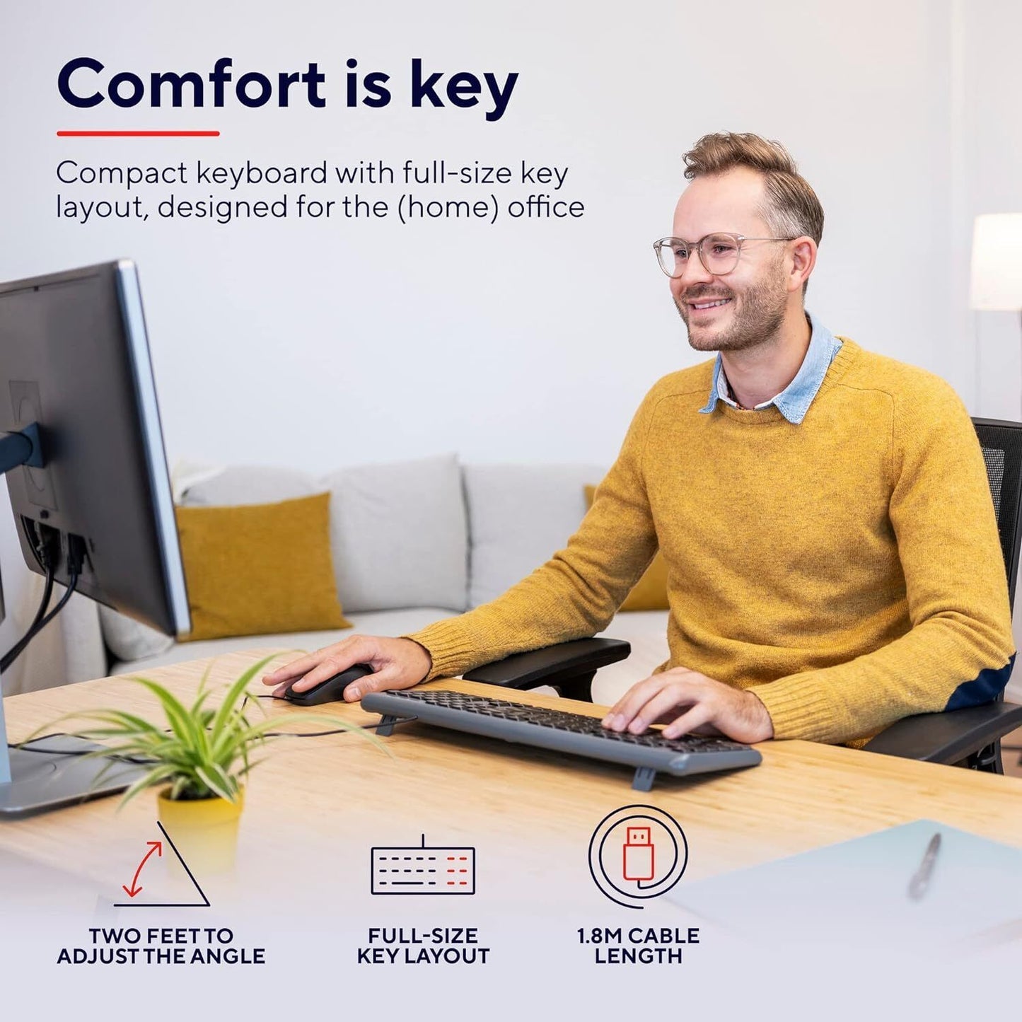 Wired Office Keyboard Silent Keys UK Layout USB 1.8m Cable PC Mac Trust Ody