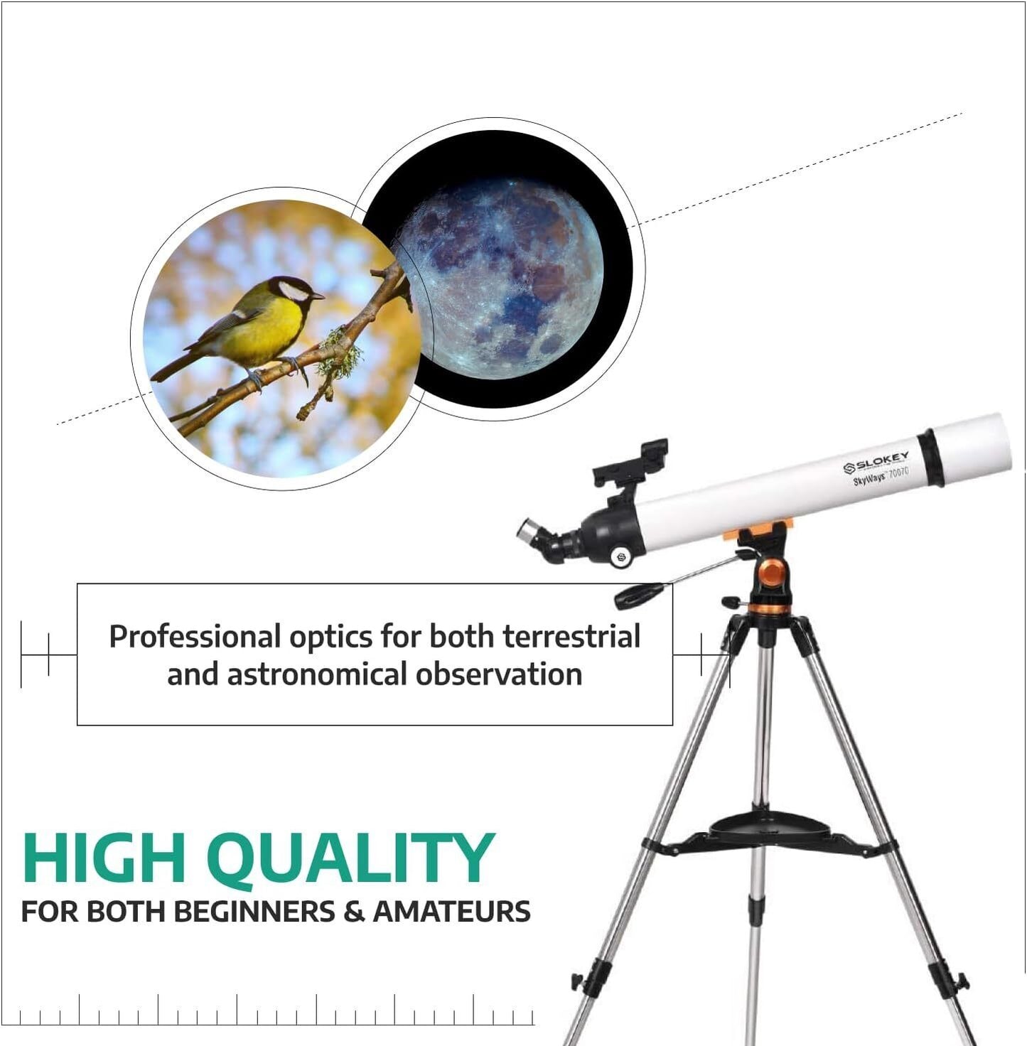 Telescope Astronomical Skyways 70070 210x Magnification Tripod Twin Lenses