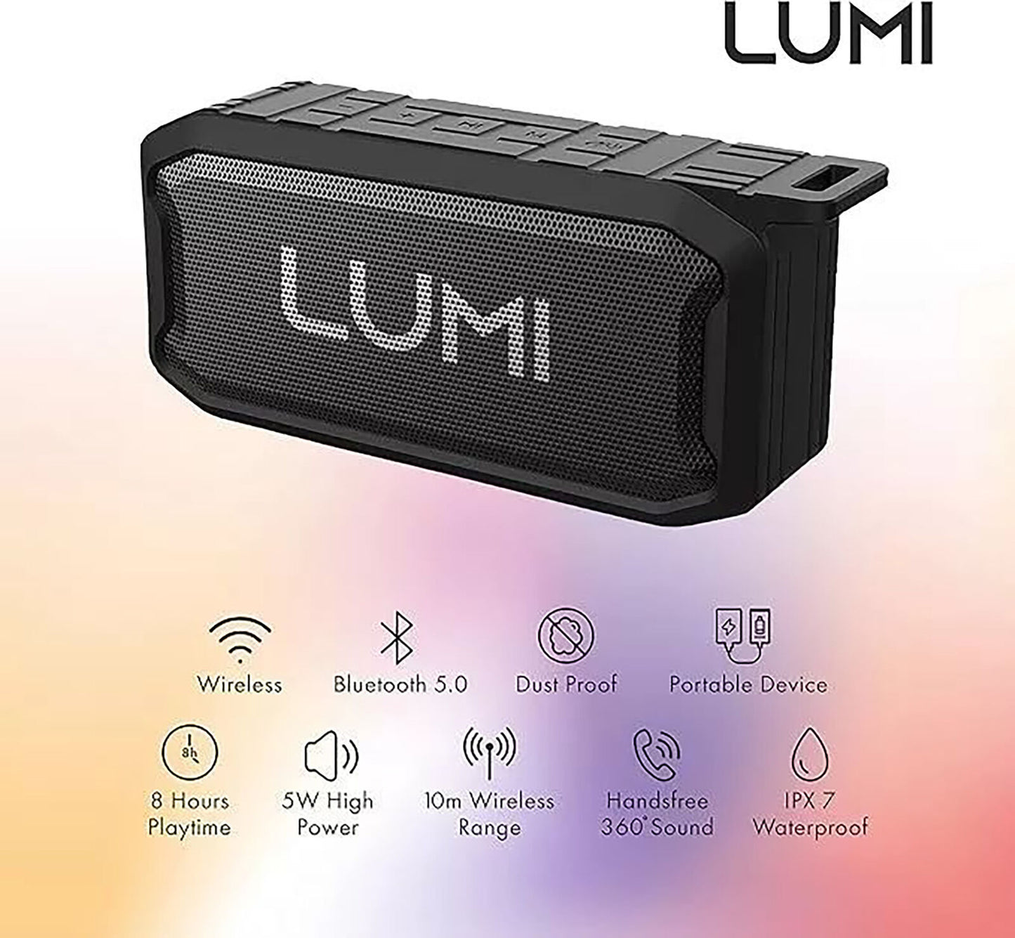 Waterproof Bluetooth Speaker 5 Watt Aux SD Slot USB Playback Lumi Wireless