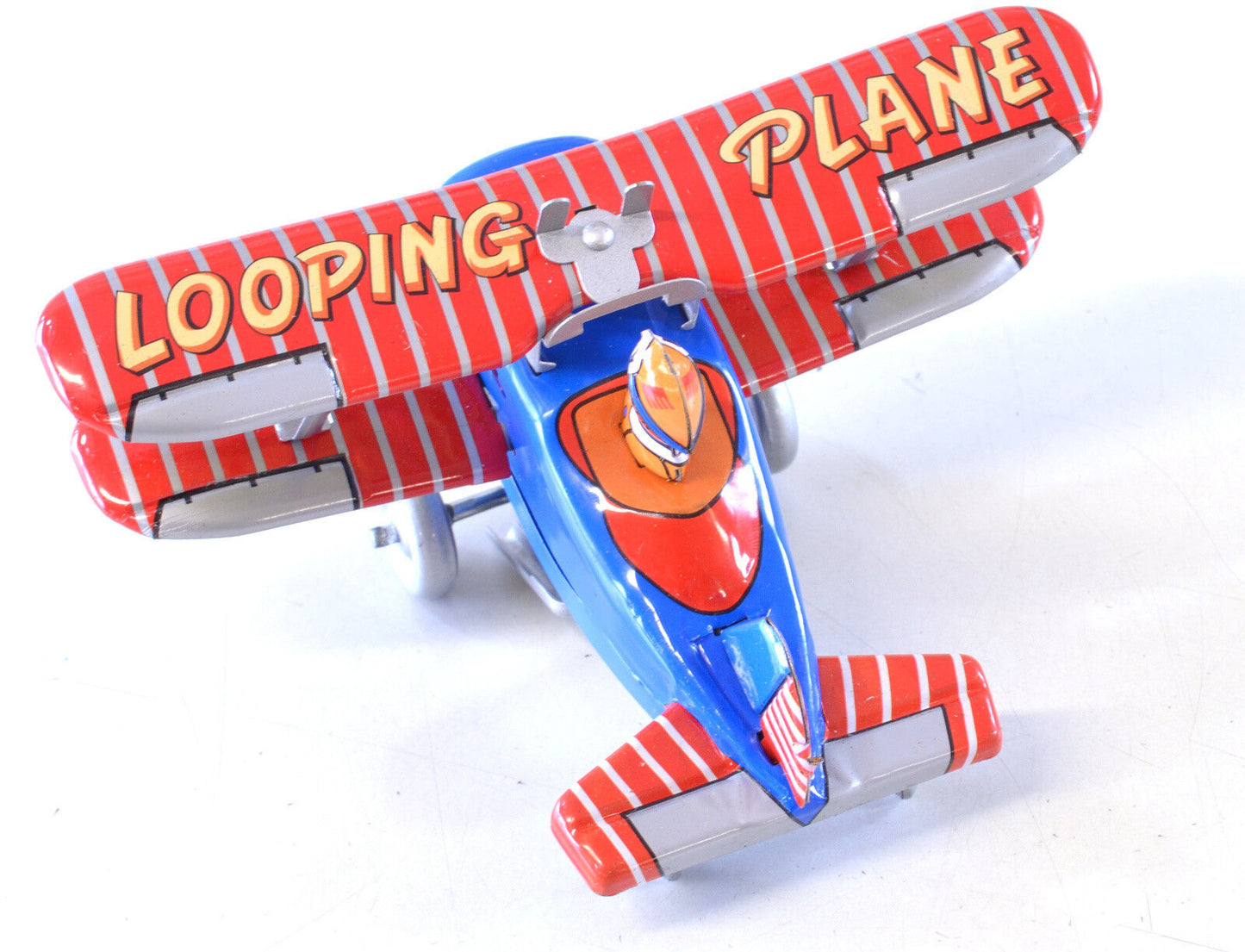 SCHYLLING TIN PLATE LOOPING PLANE CLOCKWORK MECHANICAL WIND UP BI-PLANE BOXED