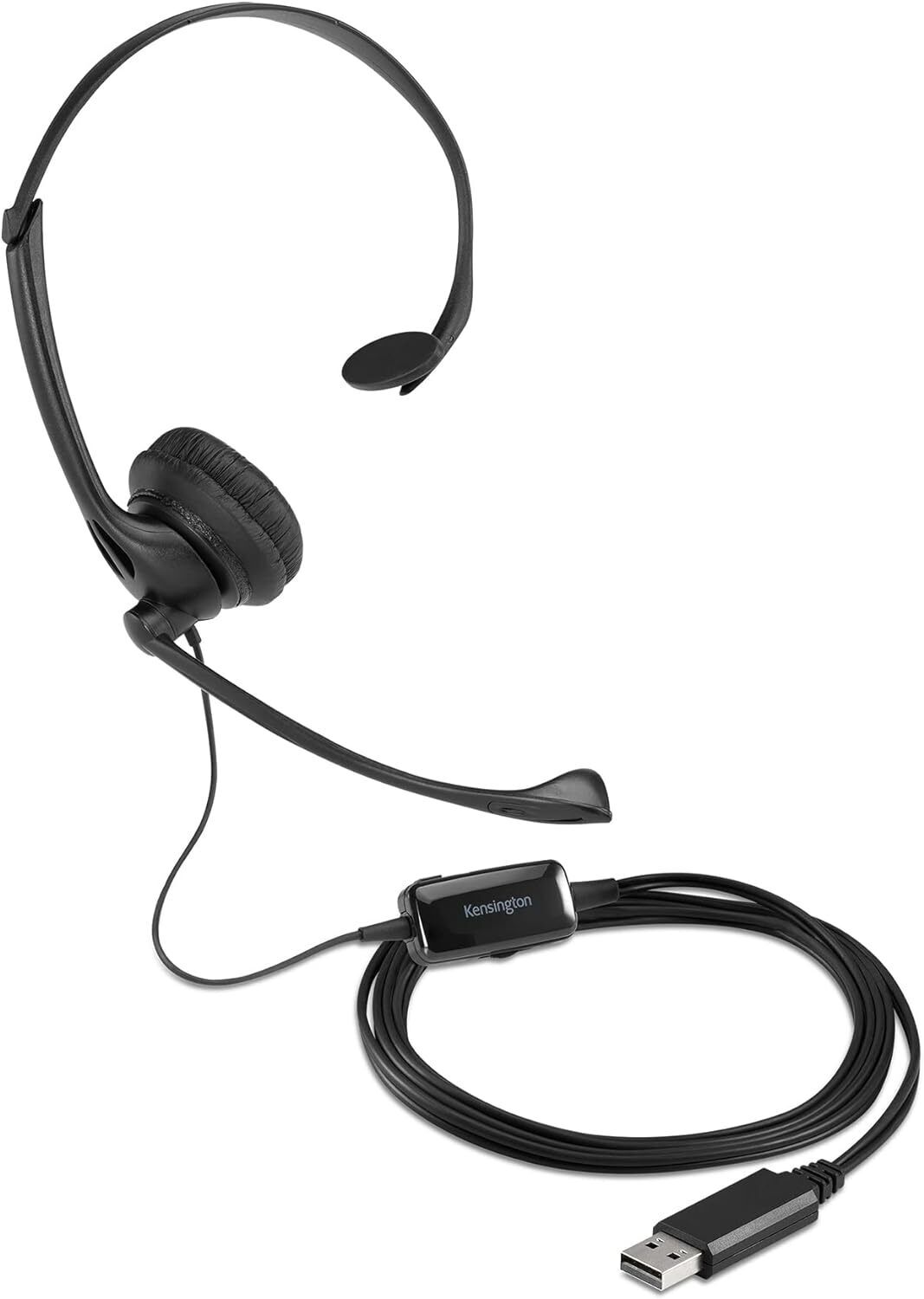USB Mono Headset Noise Cancelling In Line Volume Comfort Clarity Acco Kensington