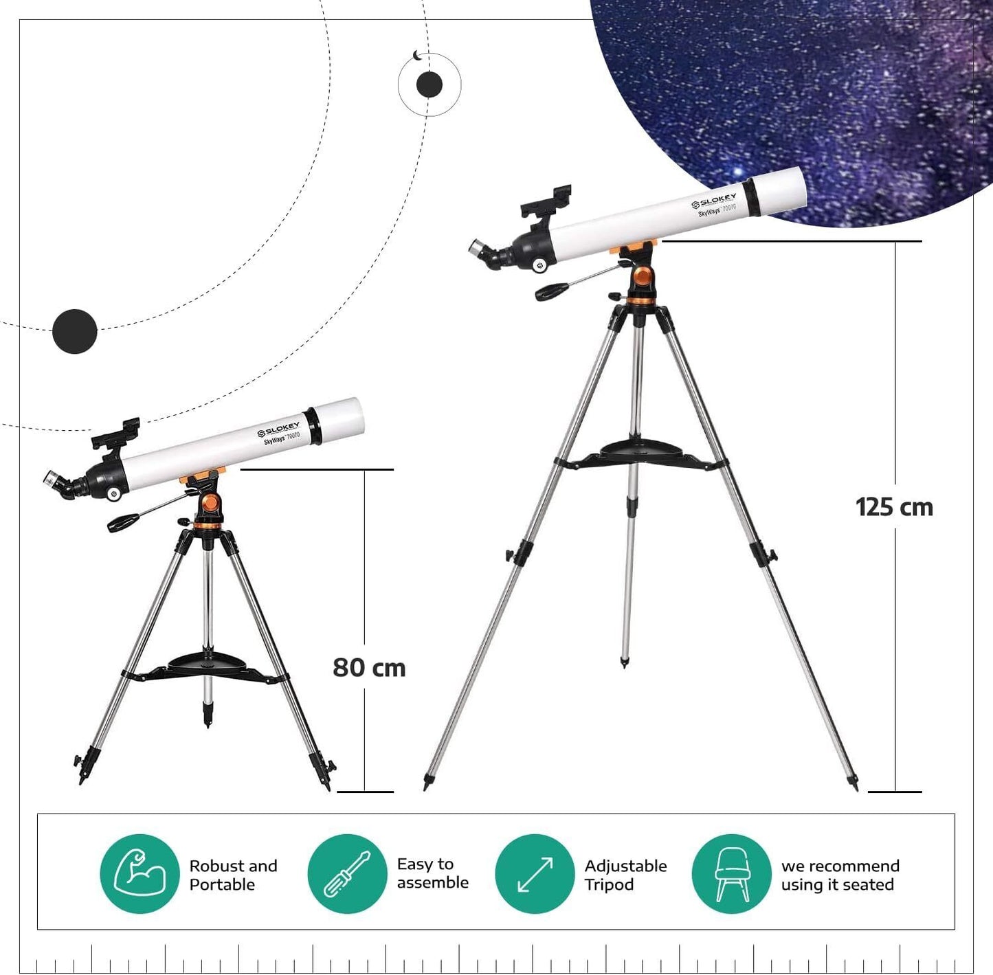 Telescope Astronomical Skyways 70070 210x Magnification Tripod Twin Lenses