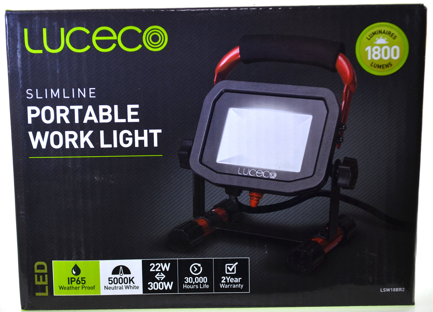 Portable Work Light 22 Watt 1800 Lumen 240v Mains Powered IP65 Luceco