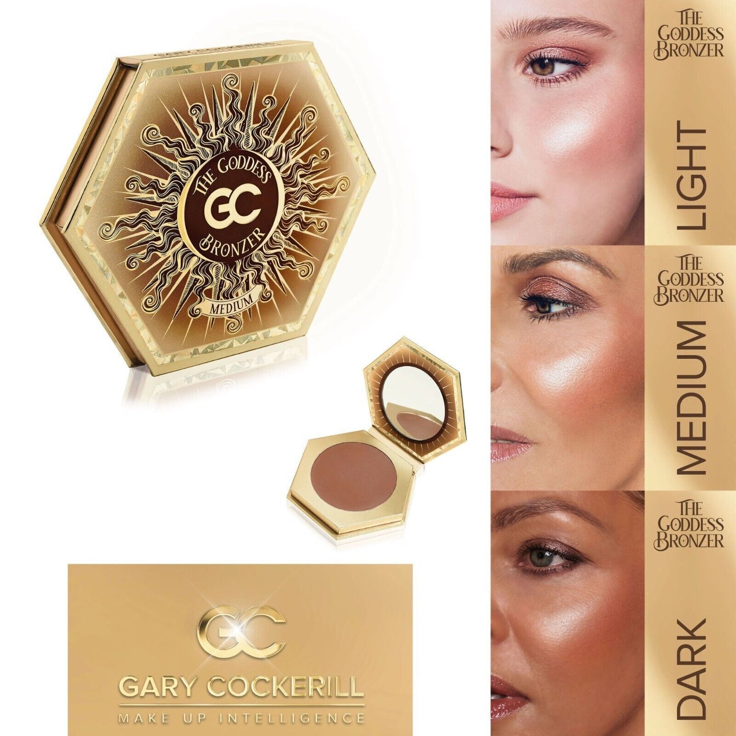 The Goddess Bronzer Gary Cockerill Light Medium Dark 15g Full Size 3 Shades