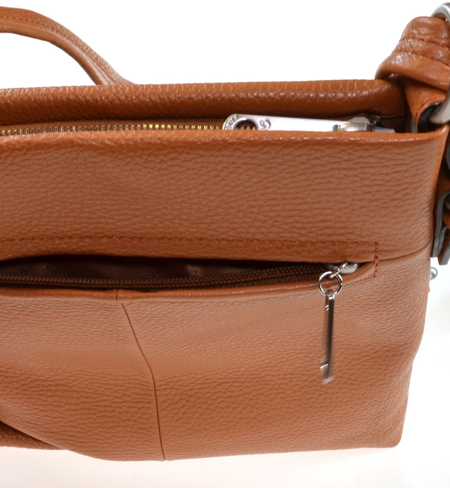 Shoulder Cross Body Hand Bag Genuine Cognac Leather Adjustable Strap Zipped