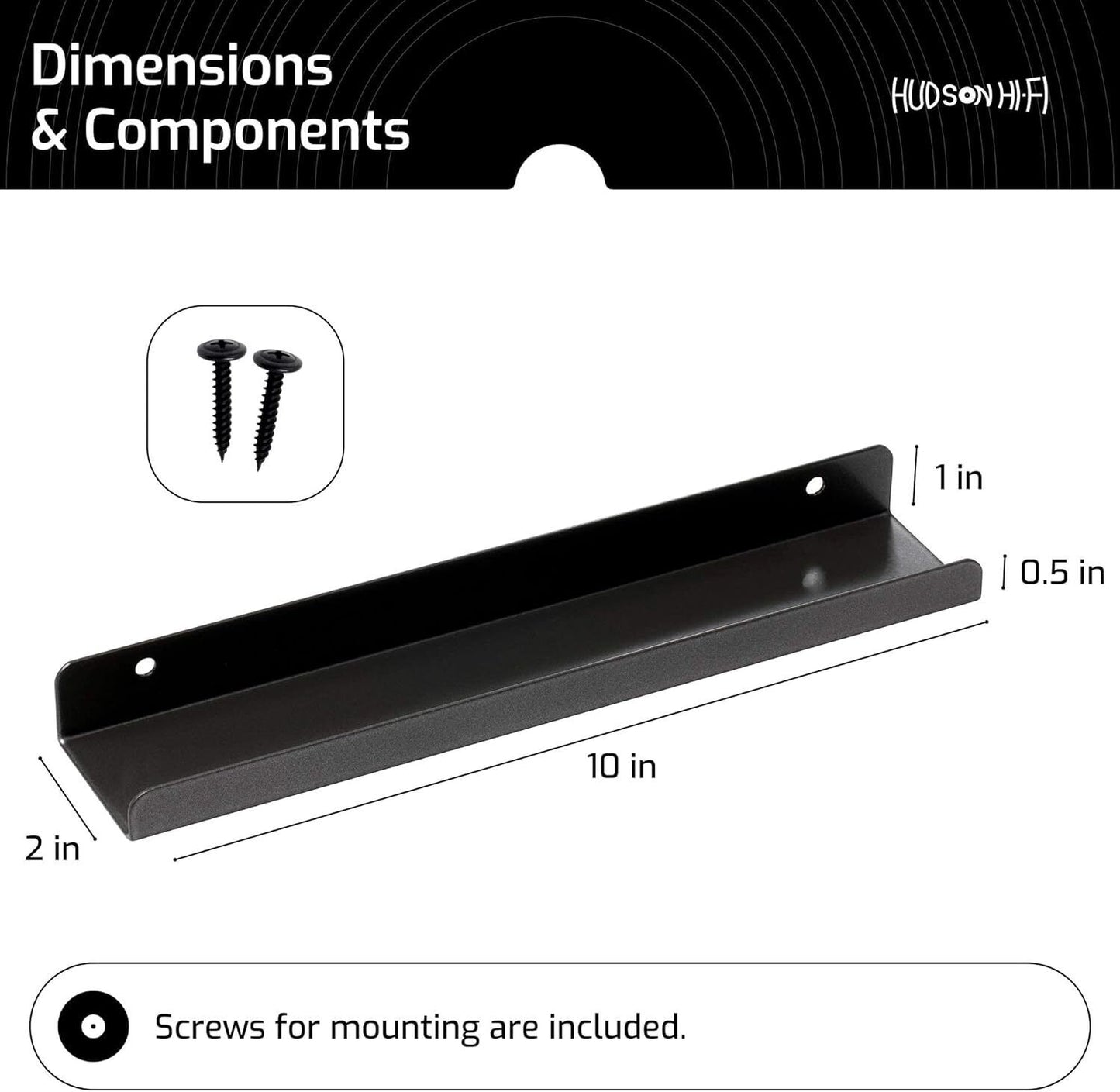 Hudson Hi-Fi 12" Vinyl Wall Mount LP Album Display Shelf Steel