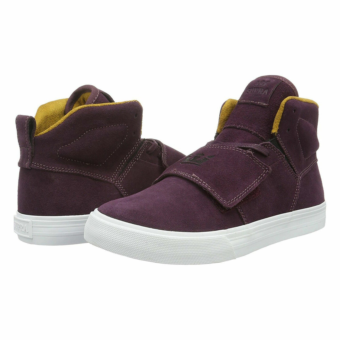 Supra Mens Rock Burgandy Gold White Light Grey High Top Suede Skater Trainers