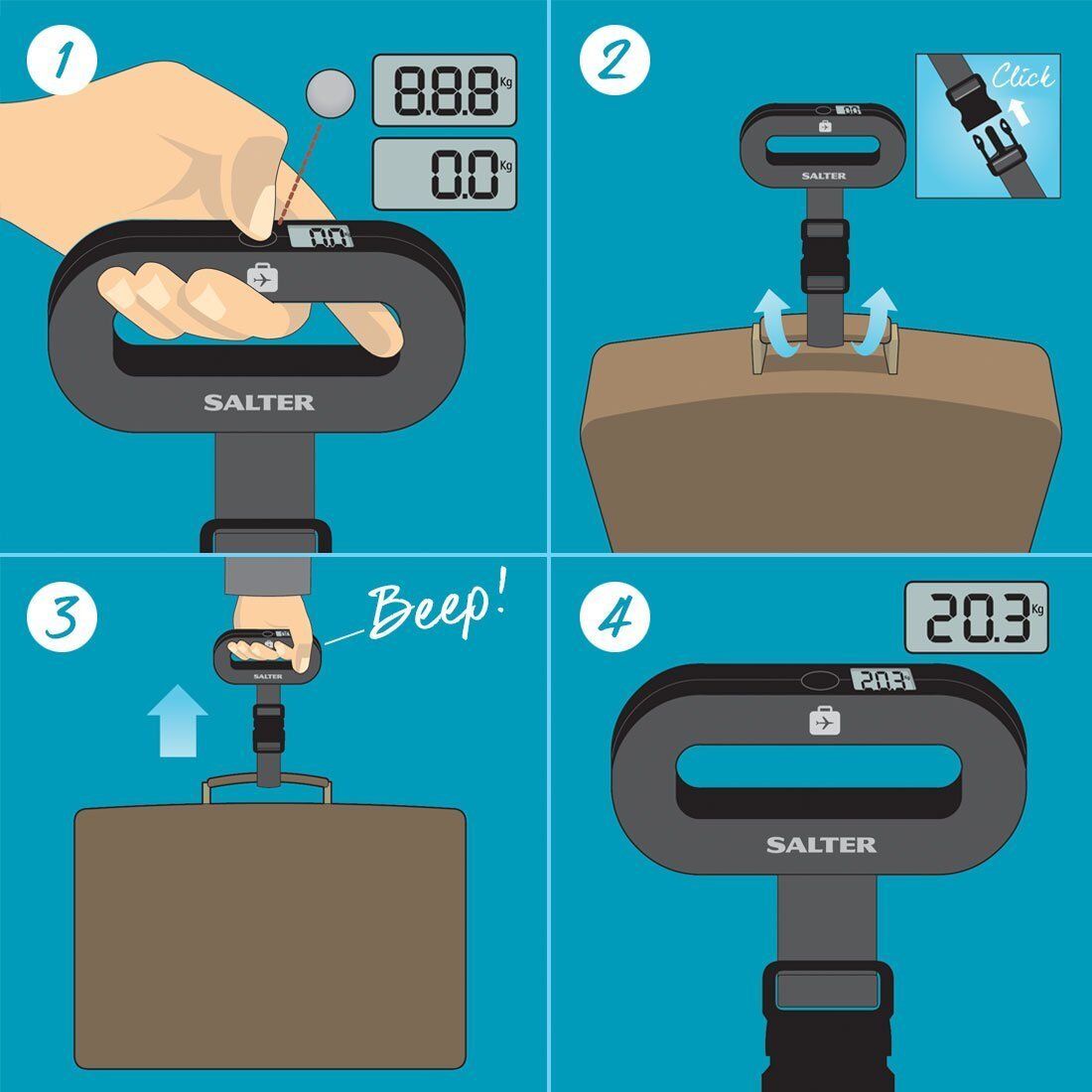Salter Digital Silver Luggage Scales Lightweight Compact Battery Operated