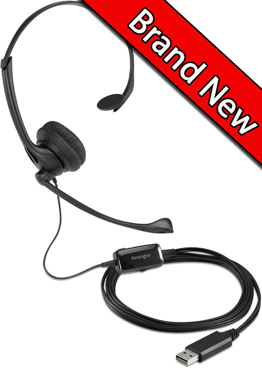 USB Mono Headset Noise Cancelling In Line Volume Comfort Clarity Acco Kensington