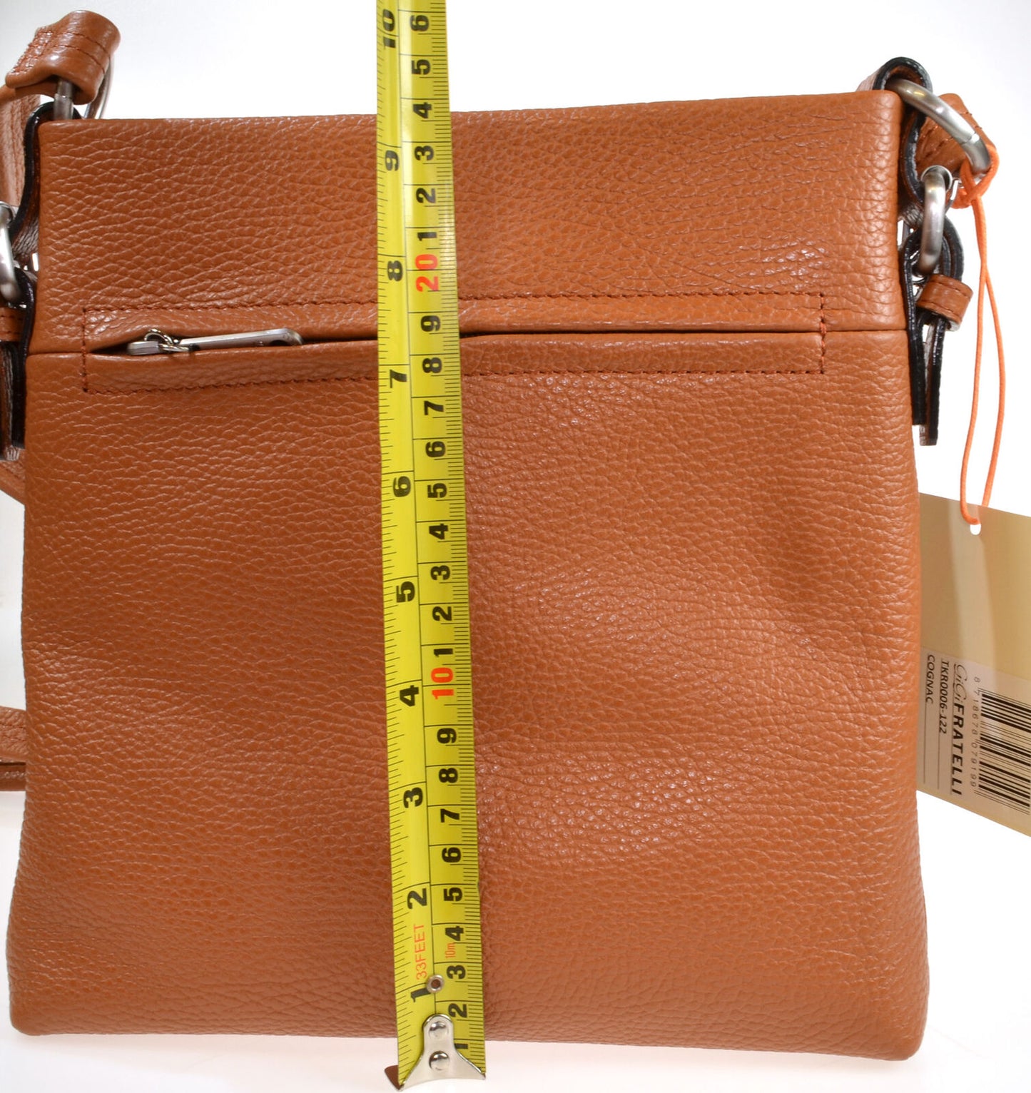 Shoulder Cross Body Hand Bag Genuine Cognac Leather Adjustable Strap Zipped