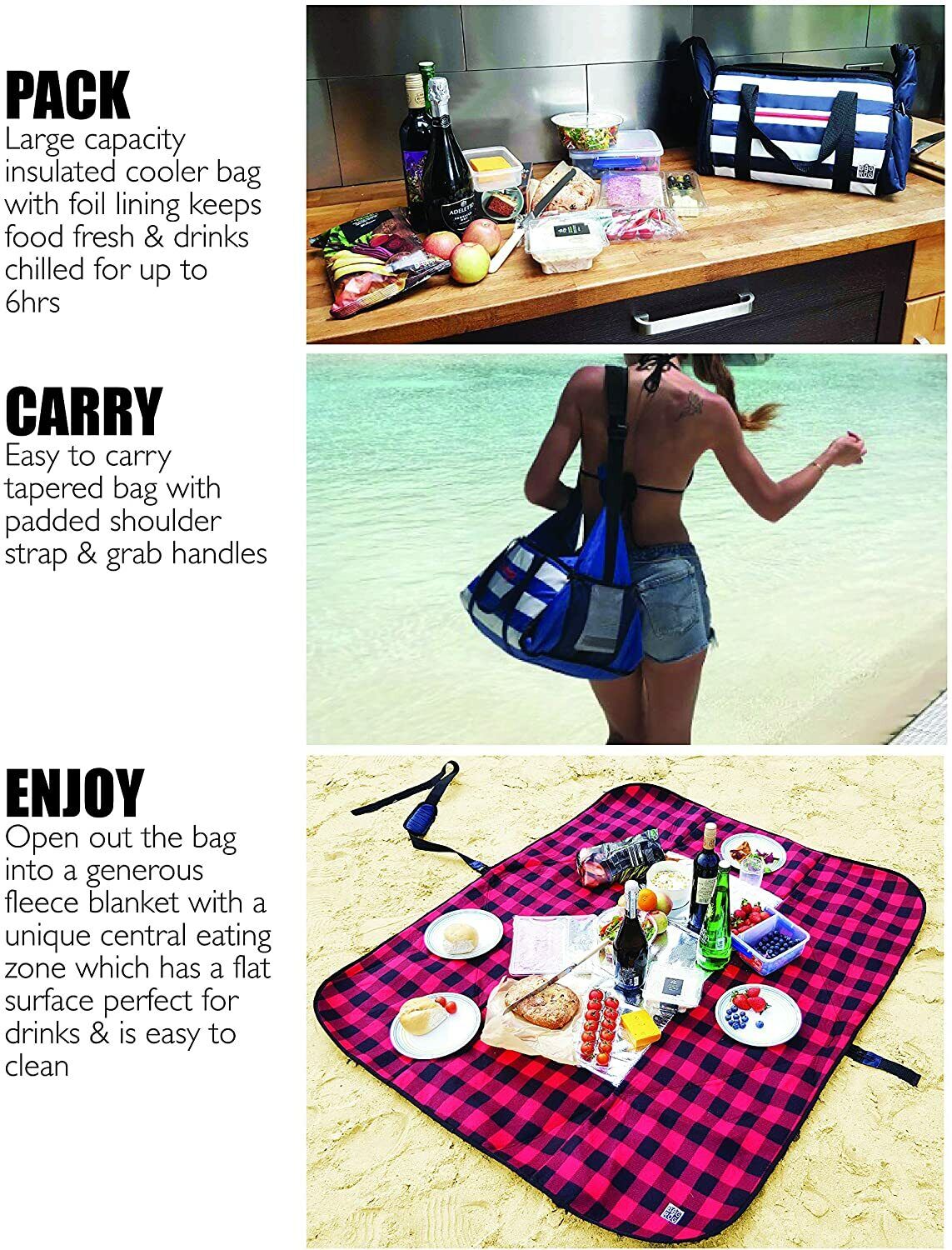 Mayhem 2 in 1 Rug Picnic Cool Bag Blanket Rug Mat Large Medium