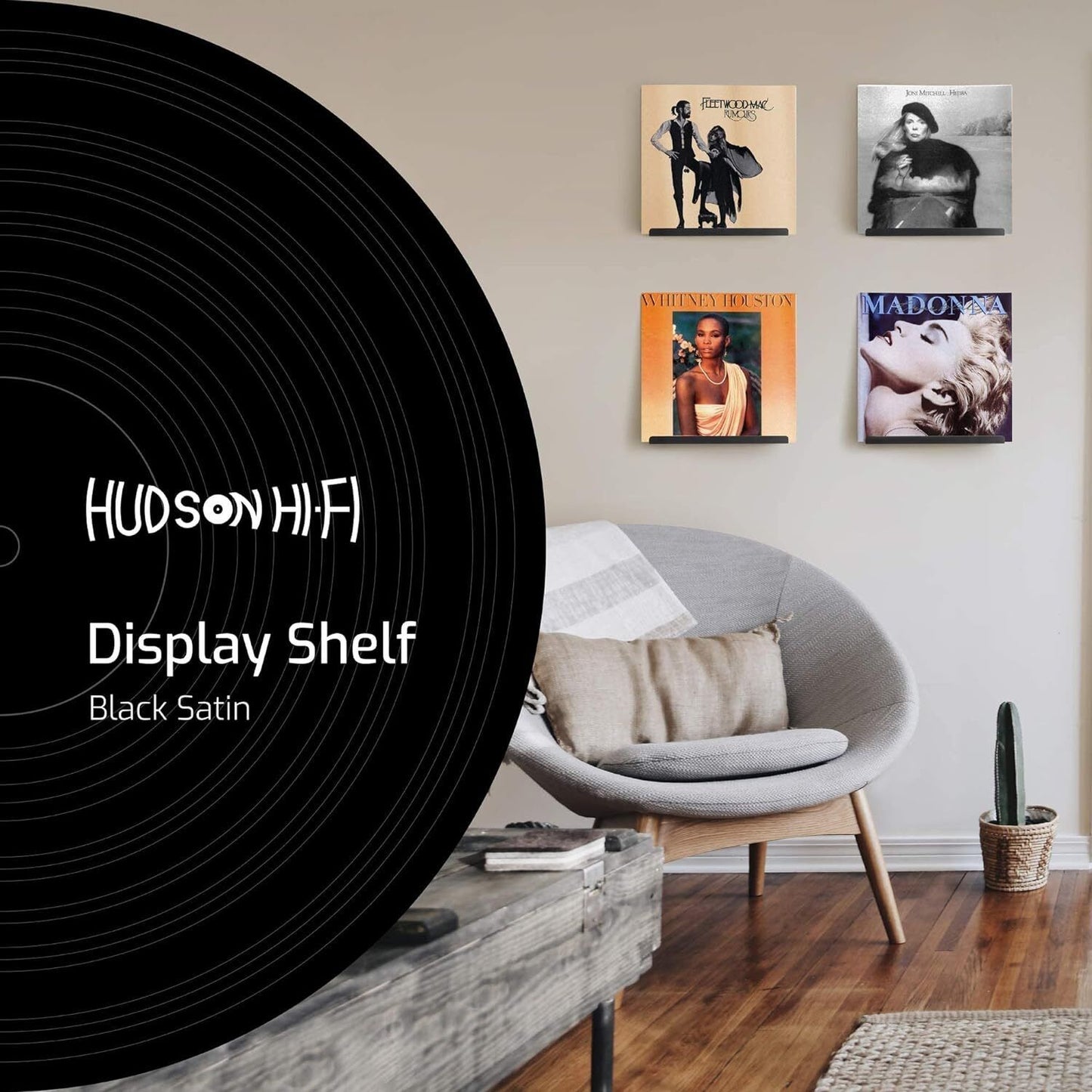 Hudson Hi-Fi 12" Vinyl Wall Mount LP Album Display Shelf Steel
