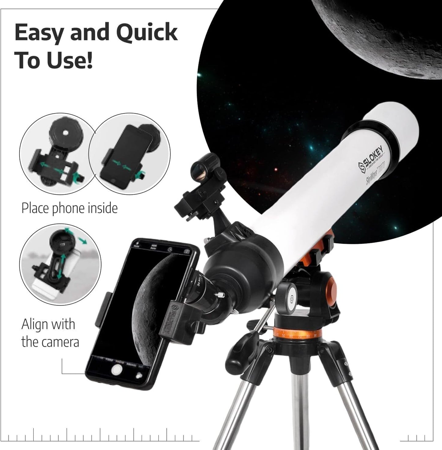 Telescope Astronomical Skyways 70070 210x Magnification Tripod Twin Lenses