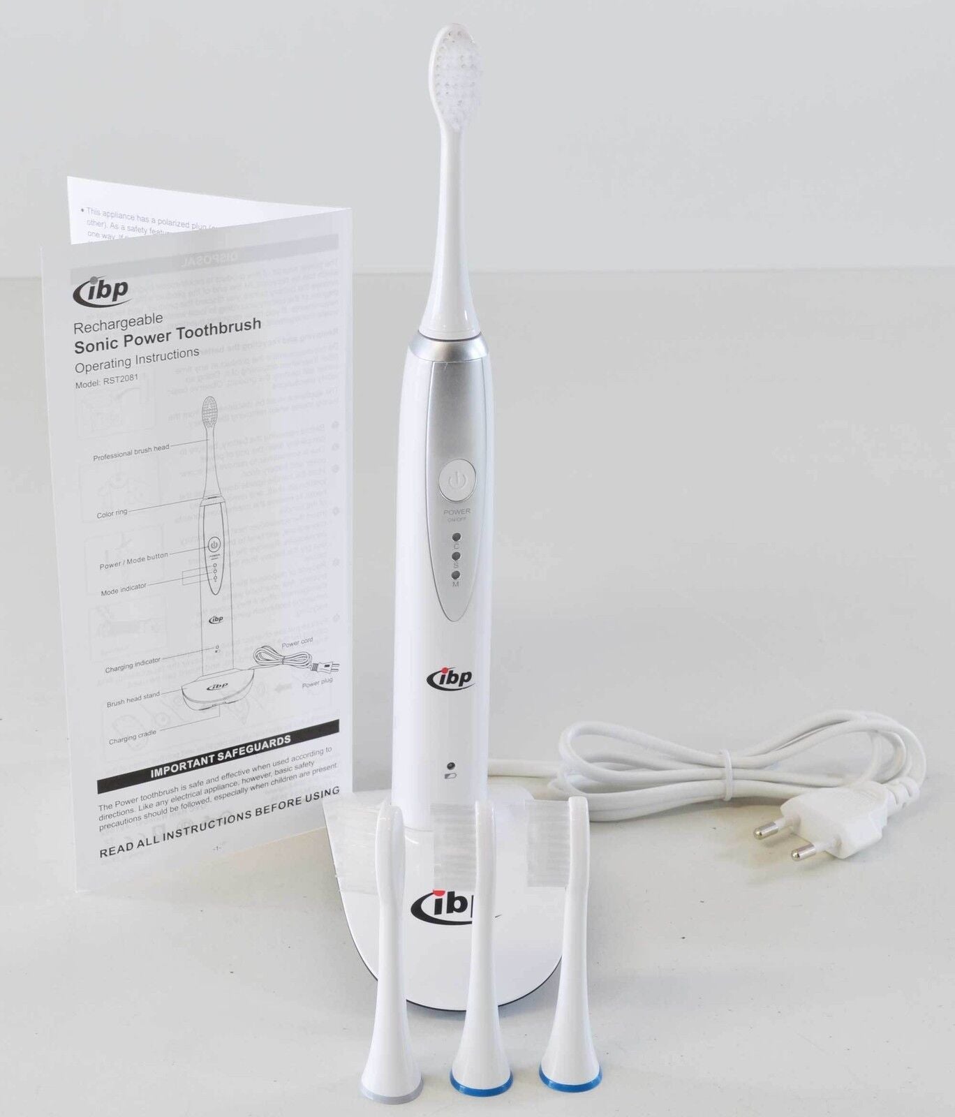 IBP RST2081 30k Sonic Rechargeable Electric Toothbrush Timer Triple Mode 4 Heads