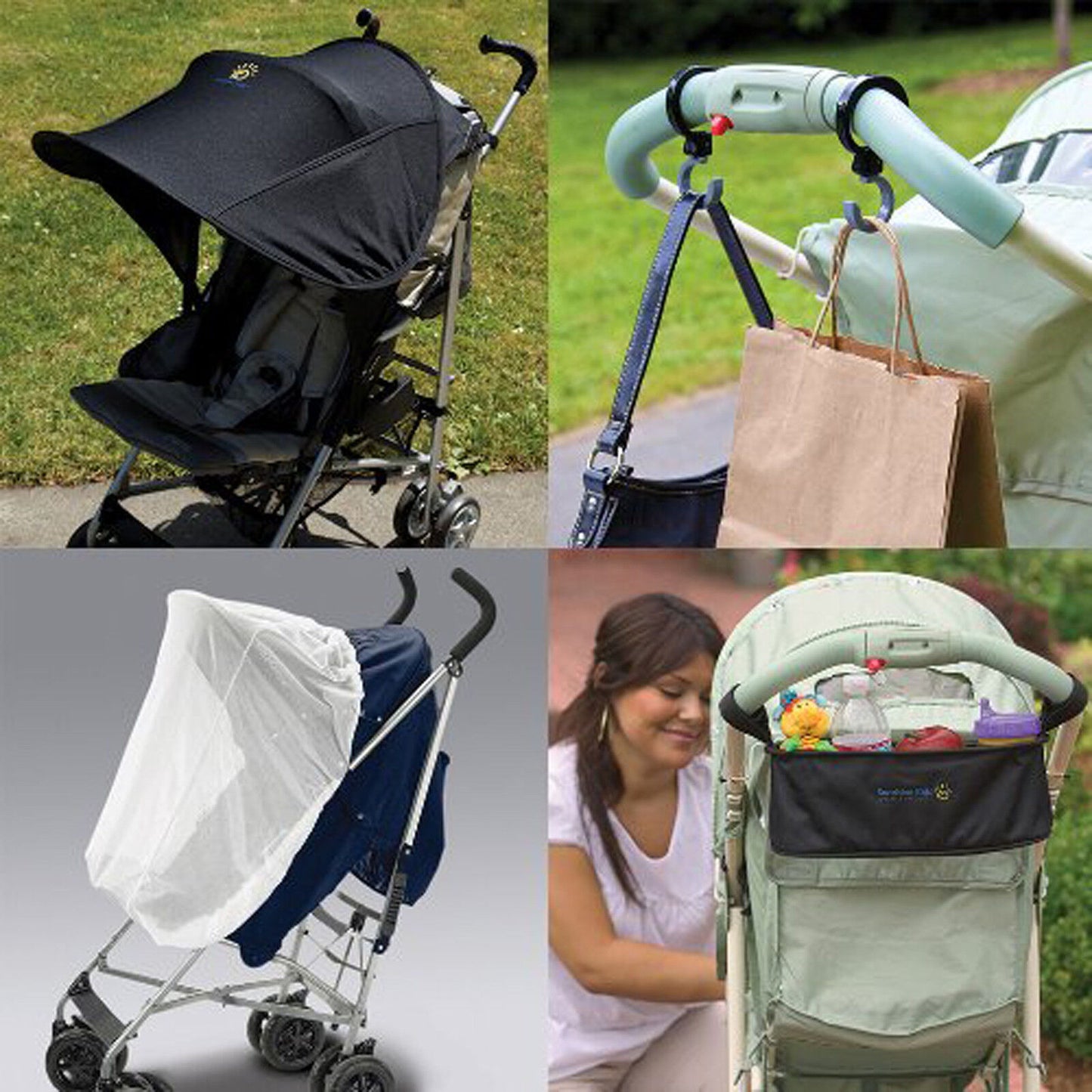 Sunshine Kids Pushchair Insect Net Shade Canopy Carry Clips Accessory Bundle