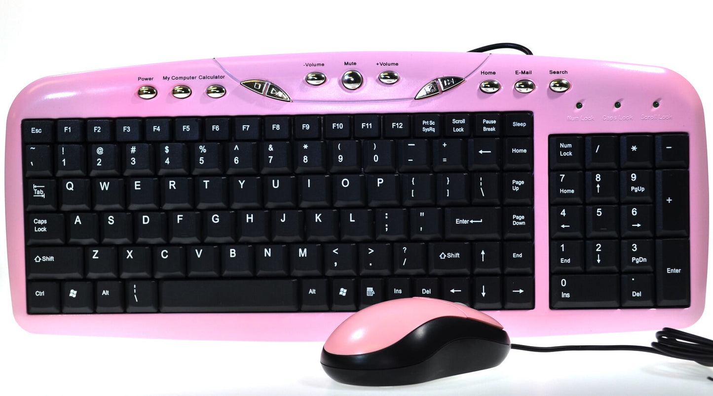 Baby Pink PS2 Multimedia Keyboard & Scroll Mouse Desktop QWERTY Layout