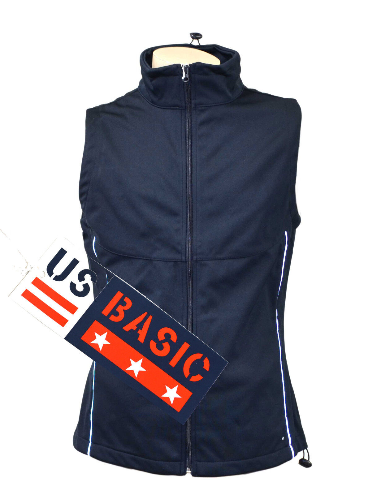 US Basic Cromwell Ladies Soft Shell Body Warmer Gilet Navy Reflective Strips