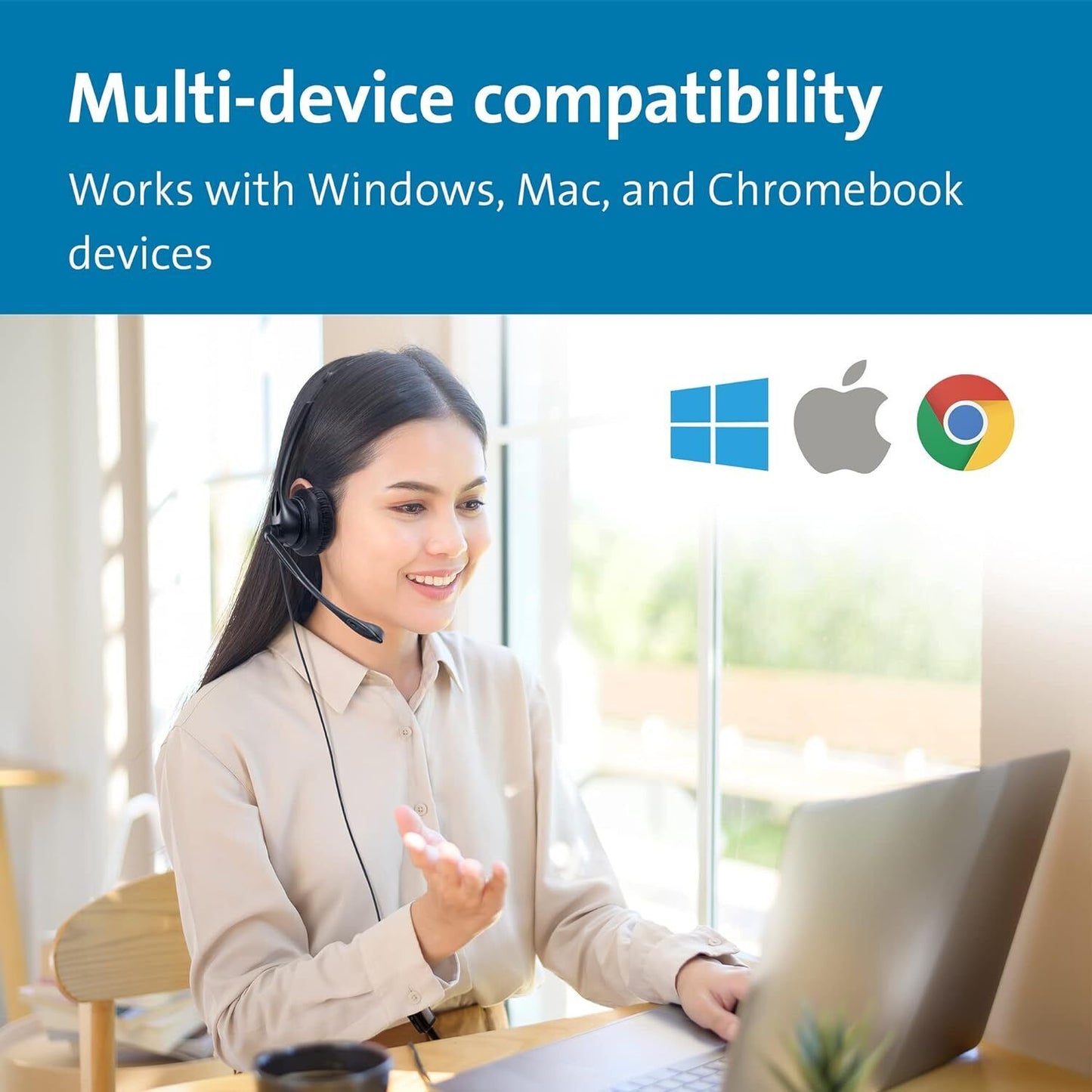 USB Mono Headset Noise Cancelling In Line Volume Comfort Clarity Acco Kensington