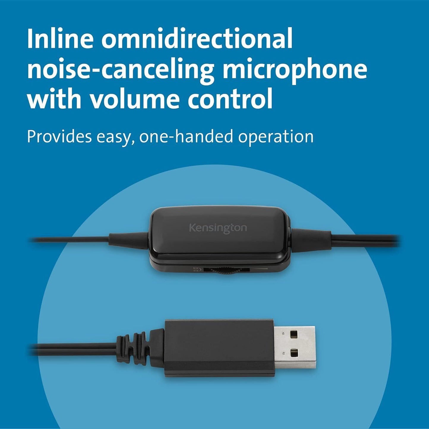 USB Mono Headset Noise Cancelling In Line Volume Comfort Clarity Acco Kensington