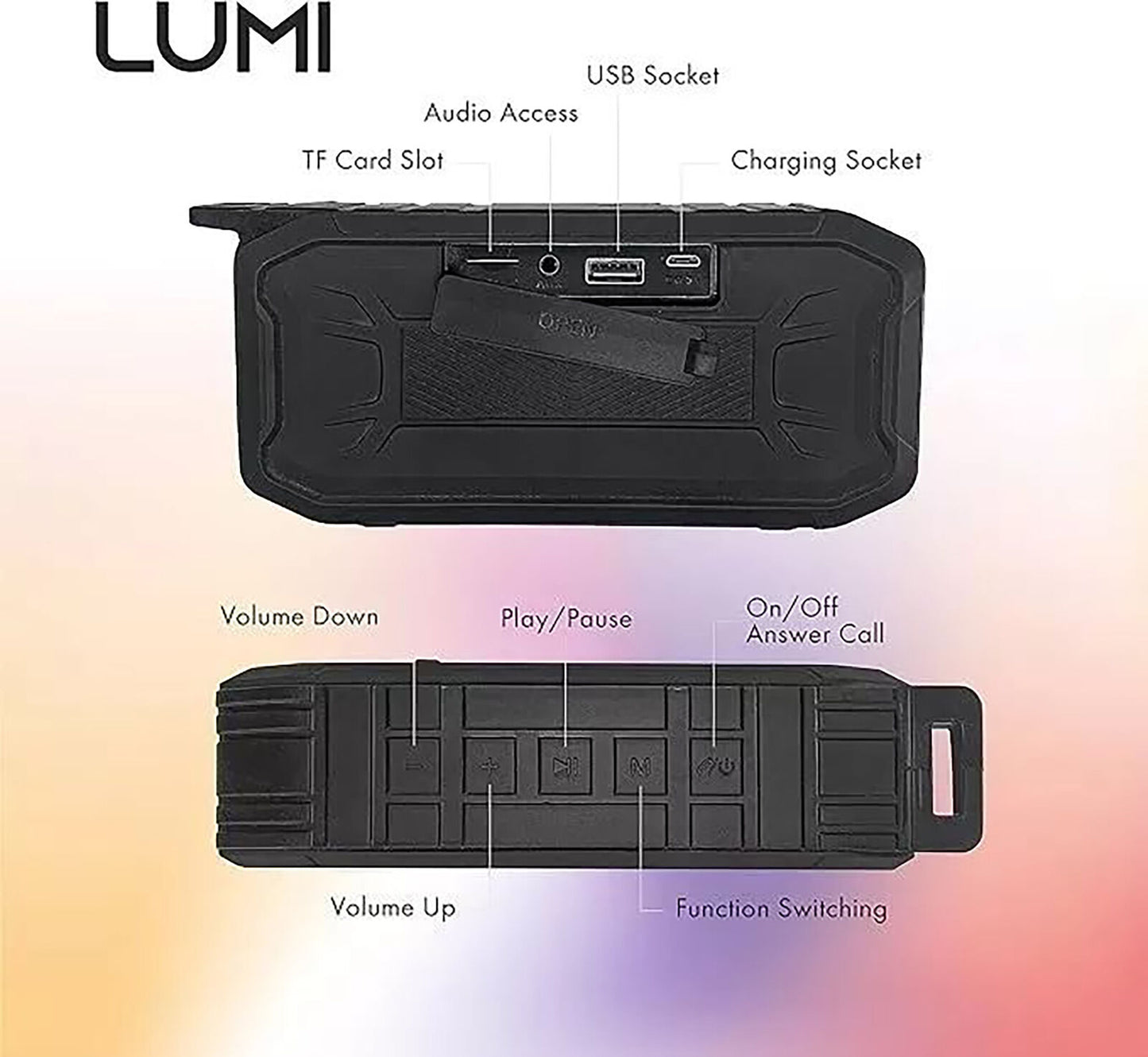 Waterproof Bluetooth Speaker 5 Watt Aux SD Slot USB Playback Lumi Wireless