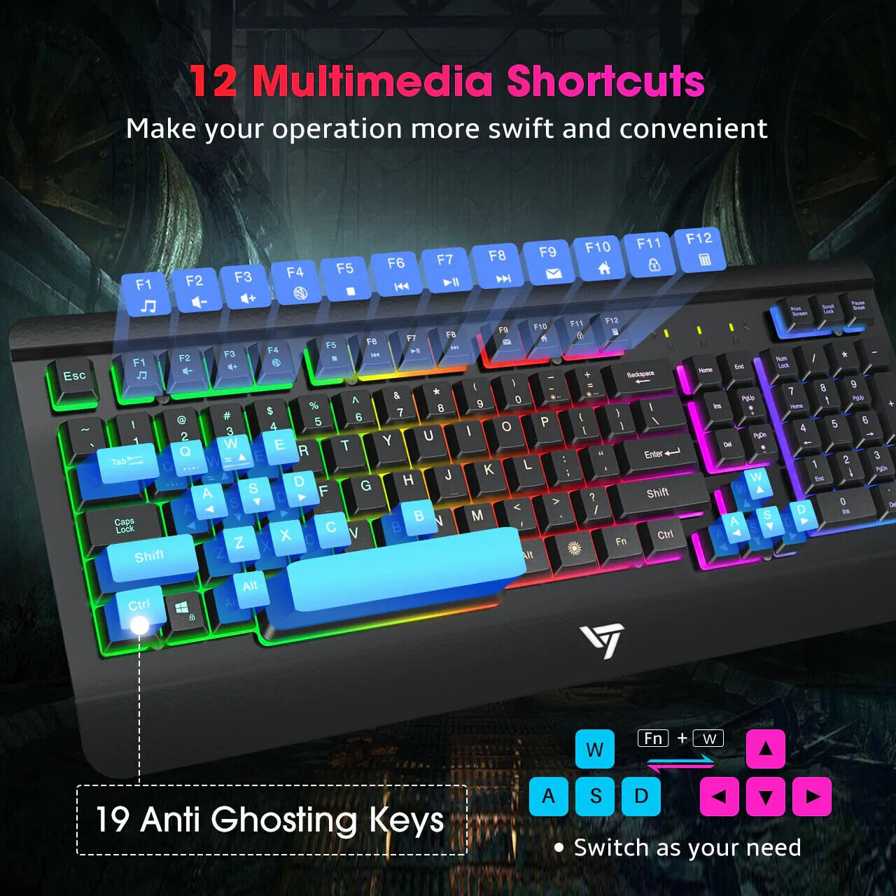 Silent Illuminated Keyboard Backlit UK Layout N-Key Rollover Gaming Wired Used