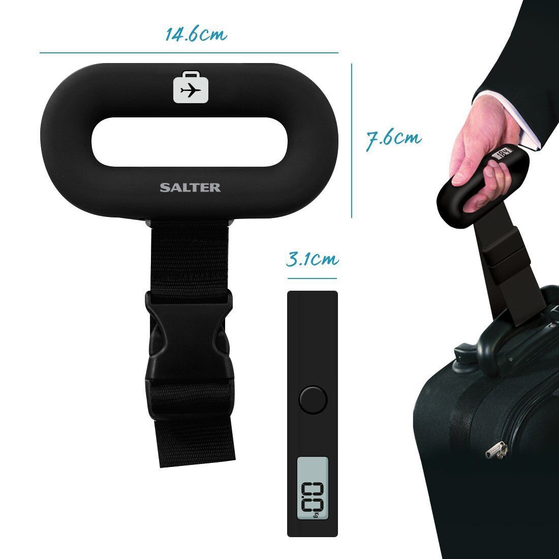 Salter Digital Silver Luggage Scales Lightweight Compact Battery Operated