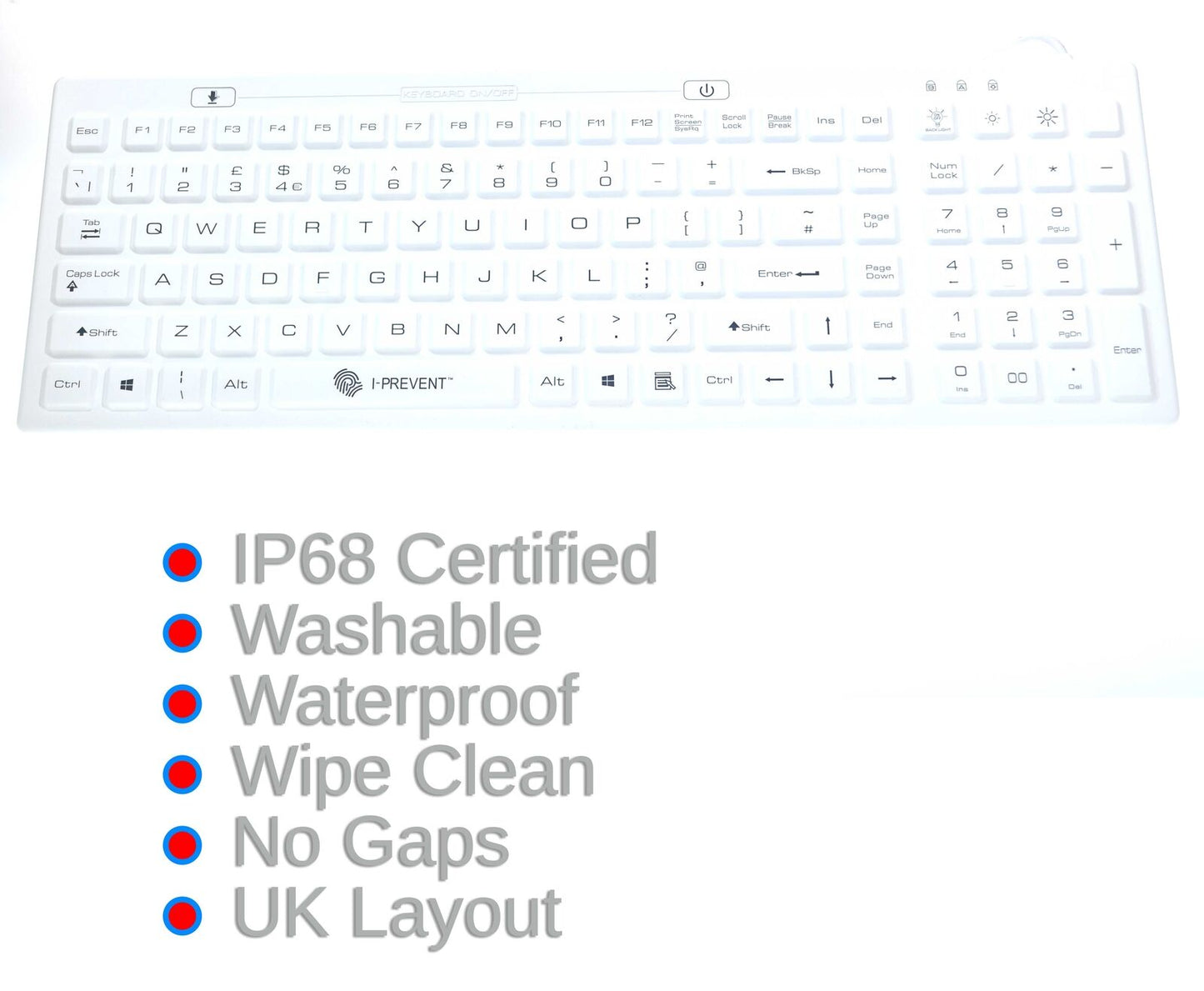 Washable Waterproof Keyboard Full Size UK Layout Medical Grade Silicone Disinfec