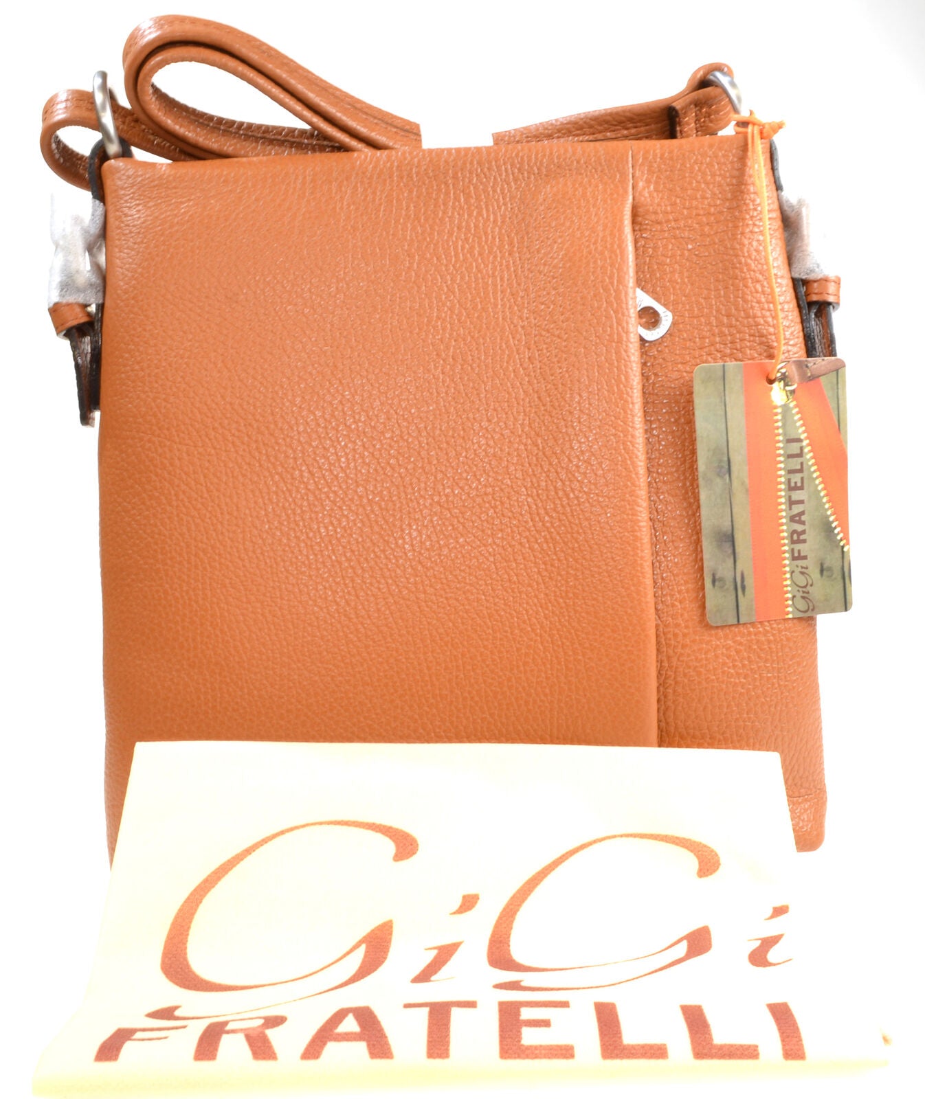 Shoulder Cross Body Hand Bag Genuine Cognac Leather Adjustable Strap Zipped