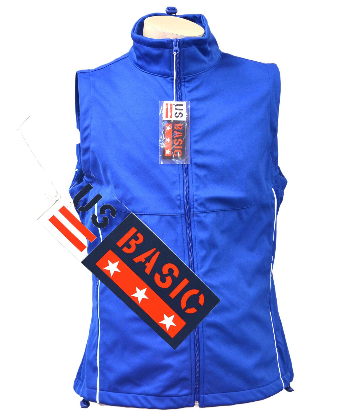 US Basic Cromwell Mens Soft Shell Body Warmer Gilet Blue Reflective Strips