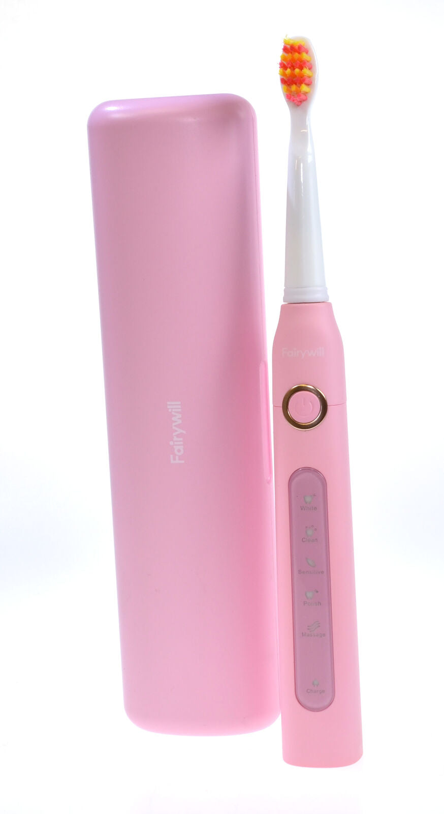 Electric Sonic Toothbrush Fairywill D7 Pink 5 Modes Travel Case 8 Heads