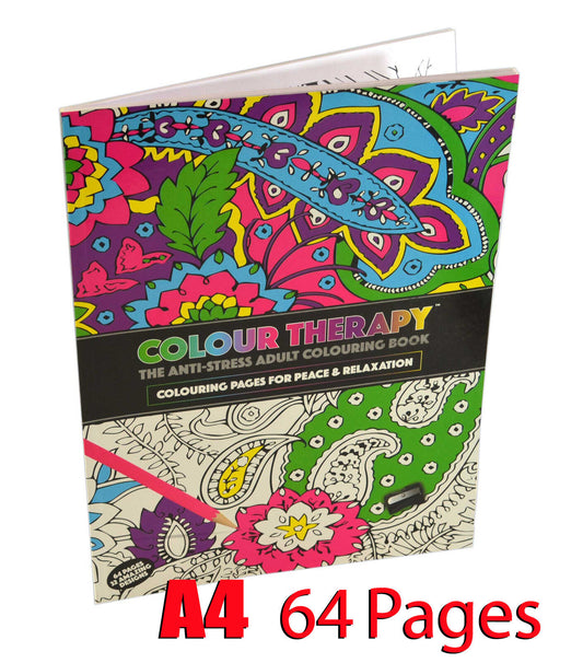 Colour Therapy Adult A4 64 Pages Soft Back Anti Stress Colouring Book Brand New