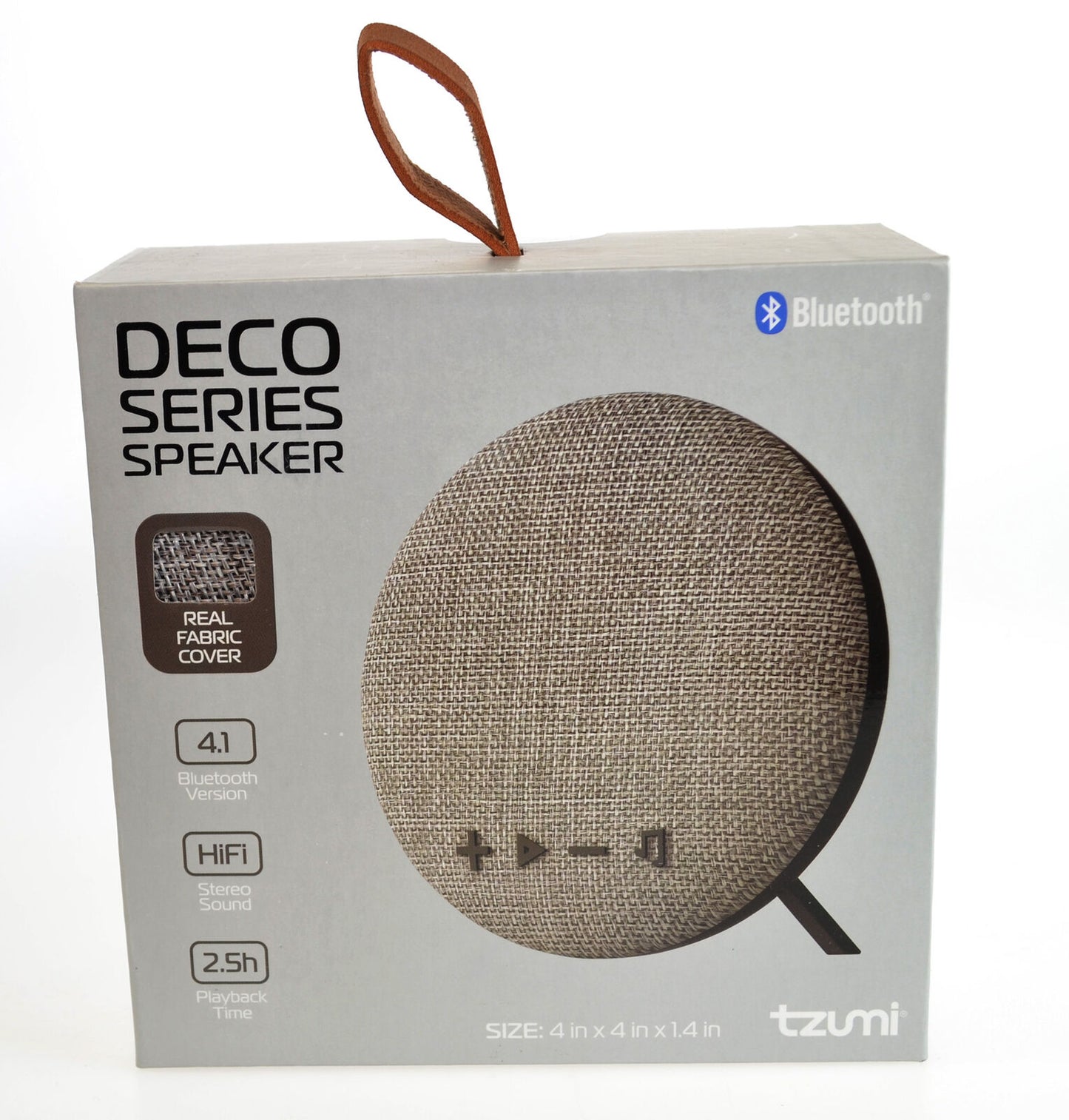 Tzumi Mini Deco Bluetooth Wireless Speaker Circular Pebble Stylish GreyFabric