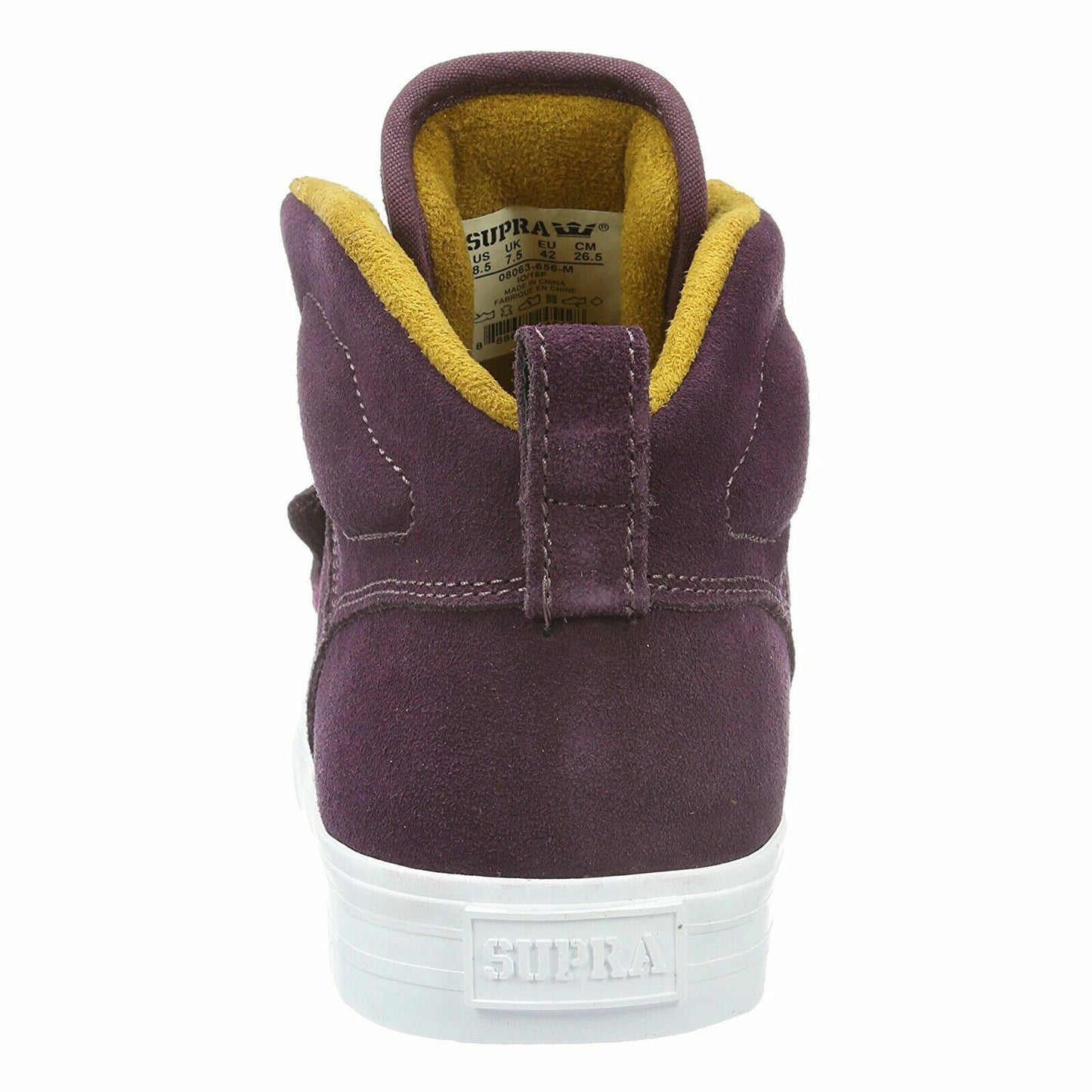 Supra Mens Rock Burgandy Gold White Light Grey High Top Suede Skater Trainers