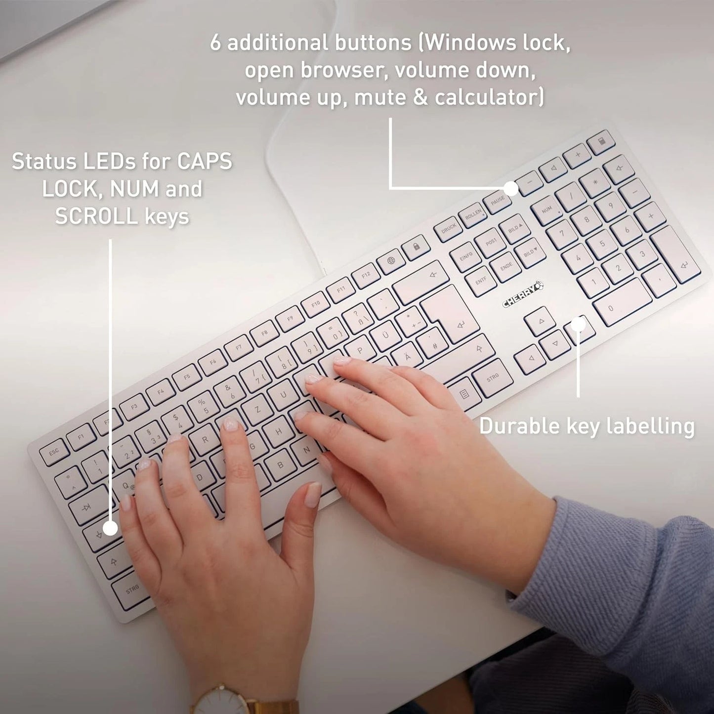 Cherry KC 6000 Slim UK Layout Ultra Flat Wired Keyboard Silver