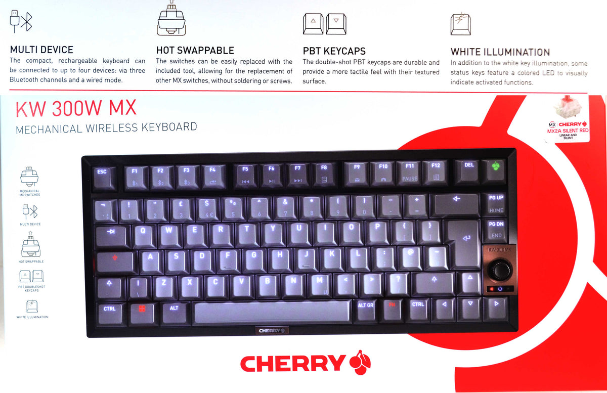 CHERRY KW 300W MX Wireless/Wired 75% Gaming Illuminated Keyboard