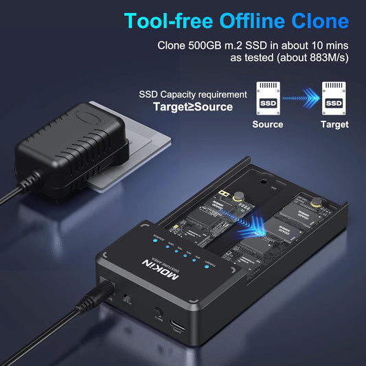 Mokin NVMe M.2 Dual Enclosure Har Drive Cloner USB-A & USB-C
