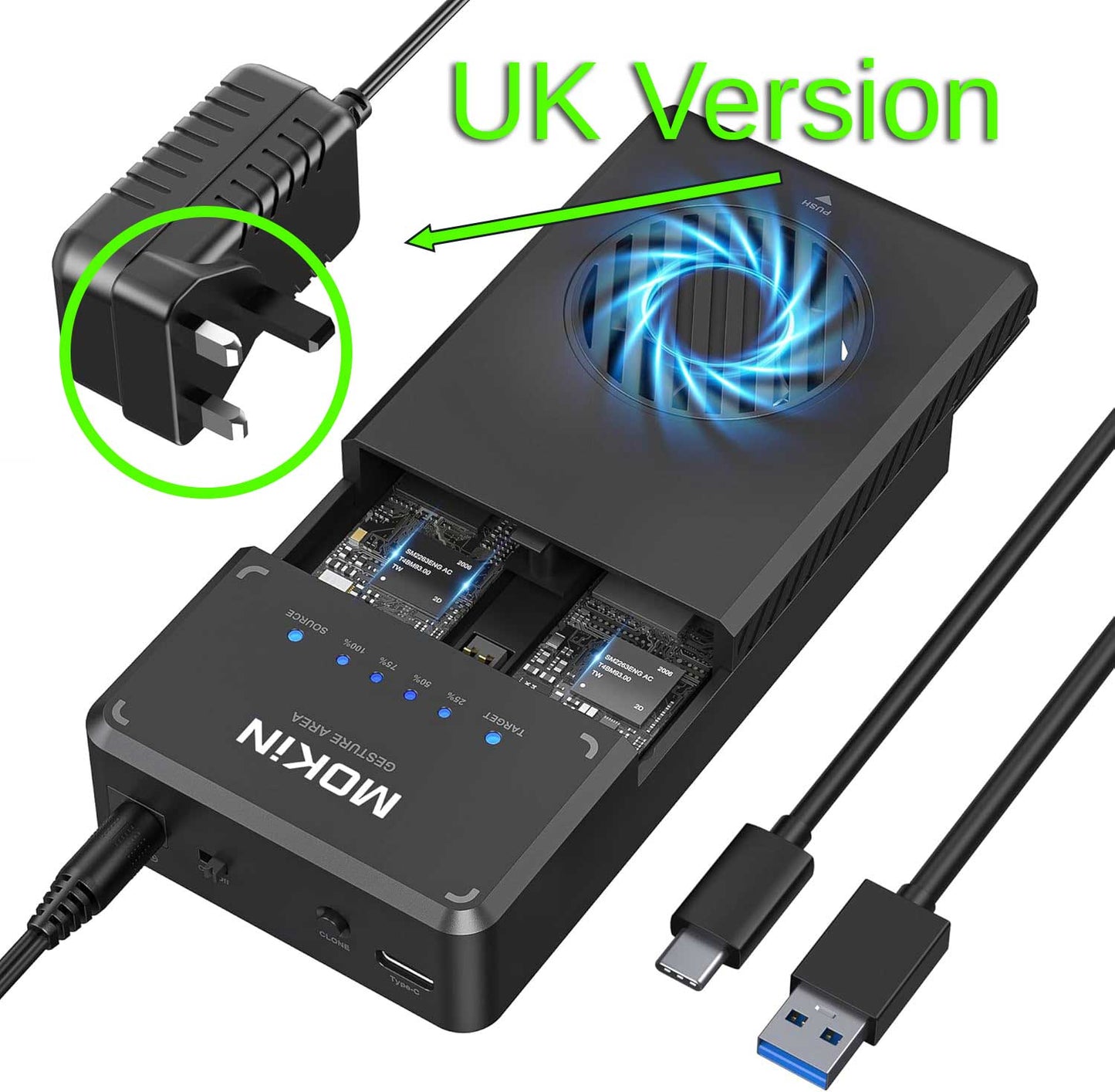 Mokin NVMe M.2 Dual Enclosure Har Drive Cloner USB-A & USB-C