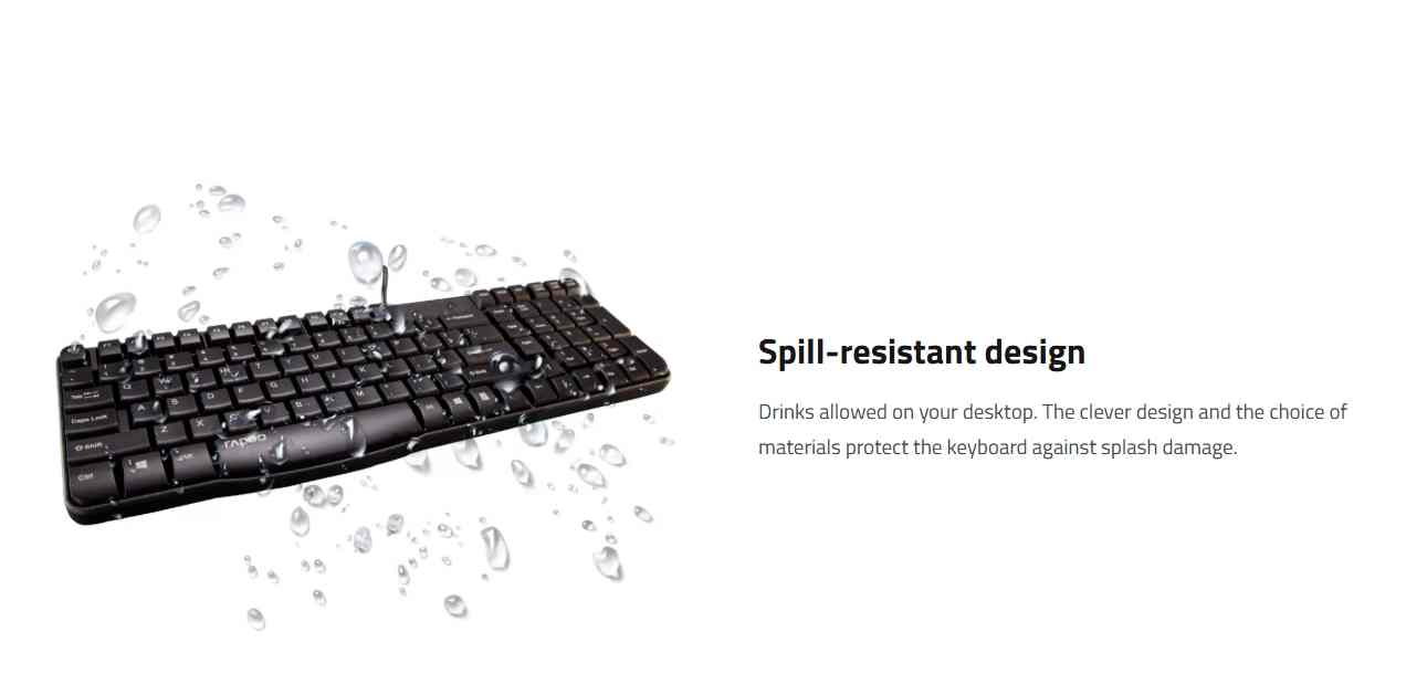 Rapoo N2400 UK Keyboard Spill Resistant USB Wired