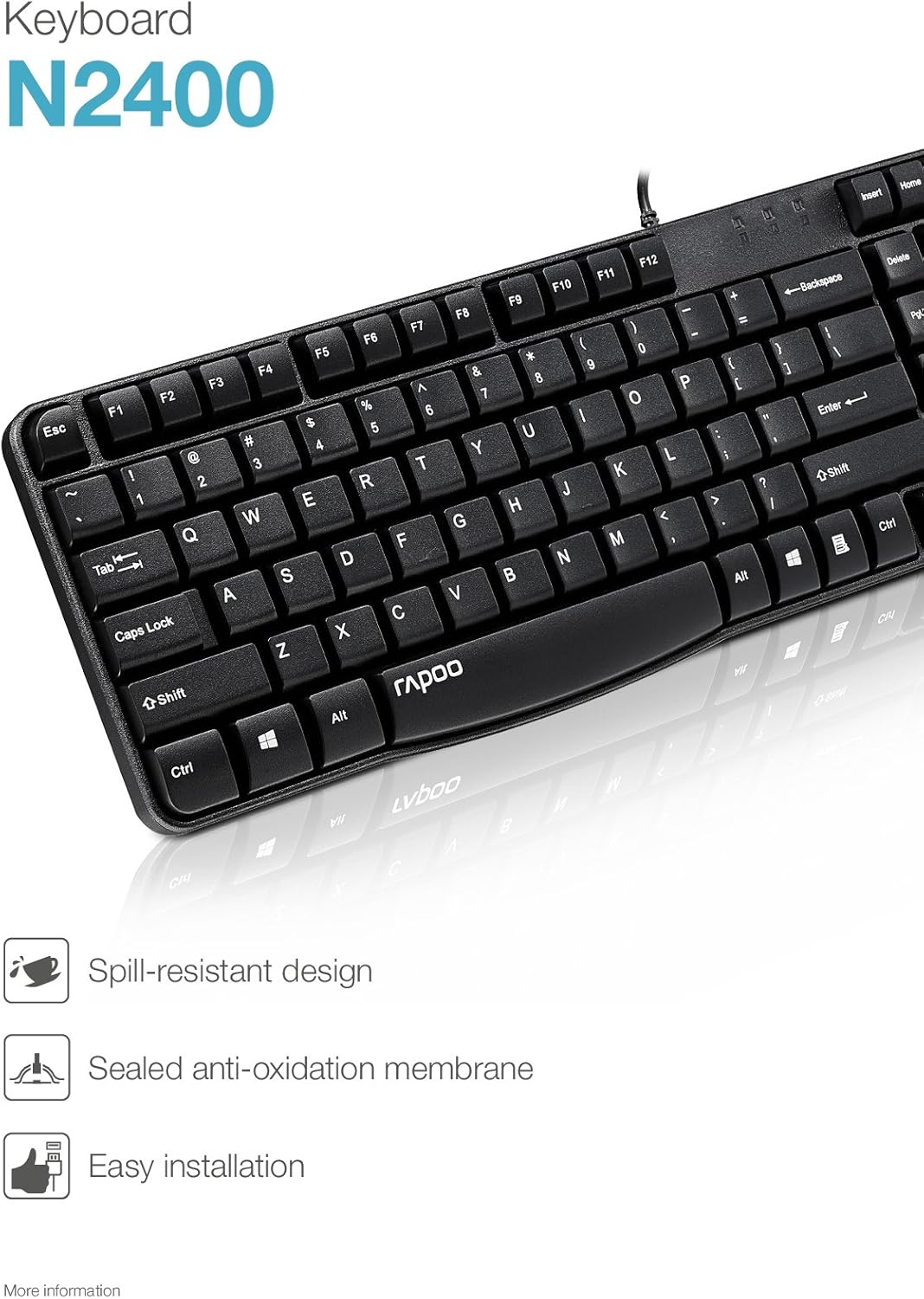 Rapoo N2400 UK Keyboard Spill Resistant USB Wired
