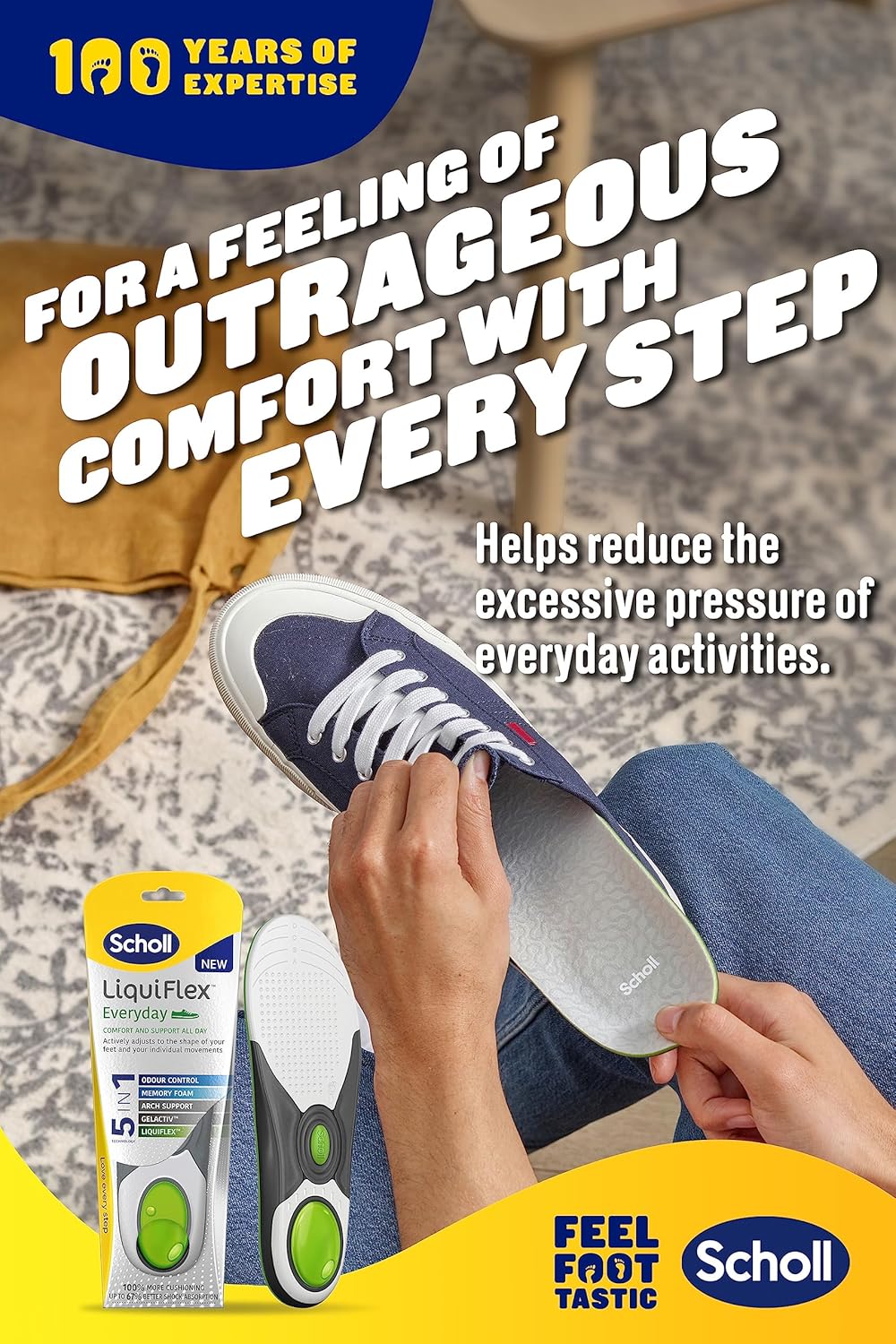 Scholl Liquiflex Gel Everyday Insoles Arch Support Memory Foam Anti Odour Large