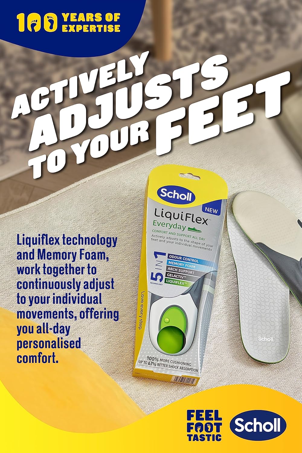 Scholl Liquiflex Gel Everyday Insoles Arch Support Memory Foam Anti Odour Large