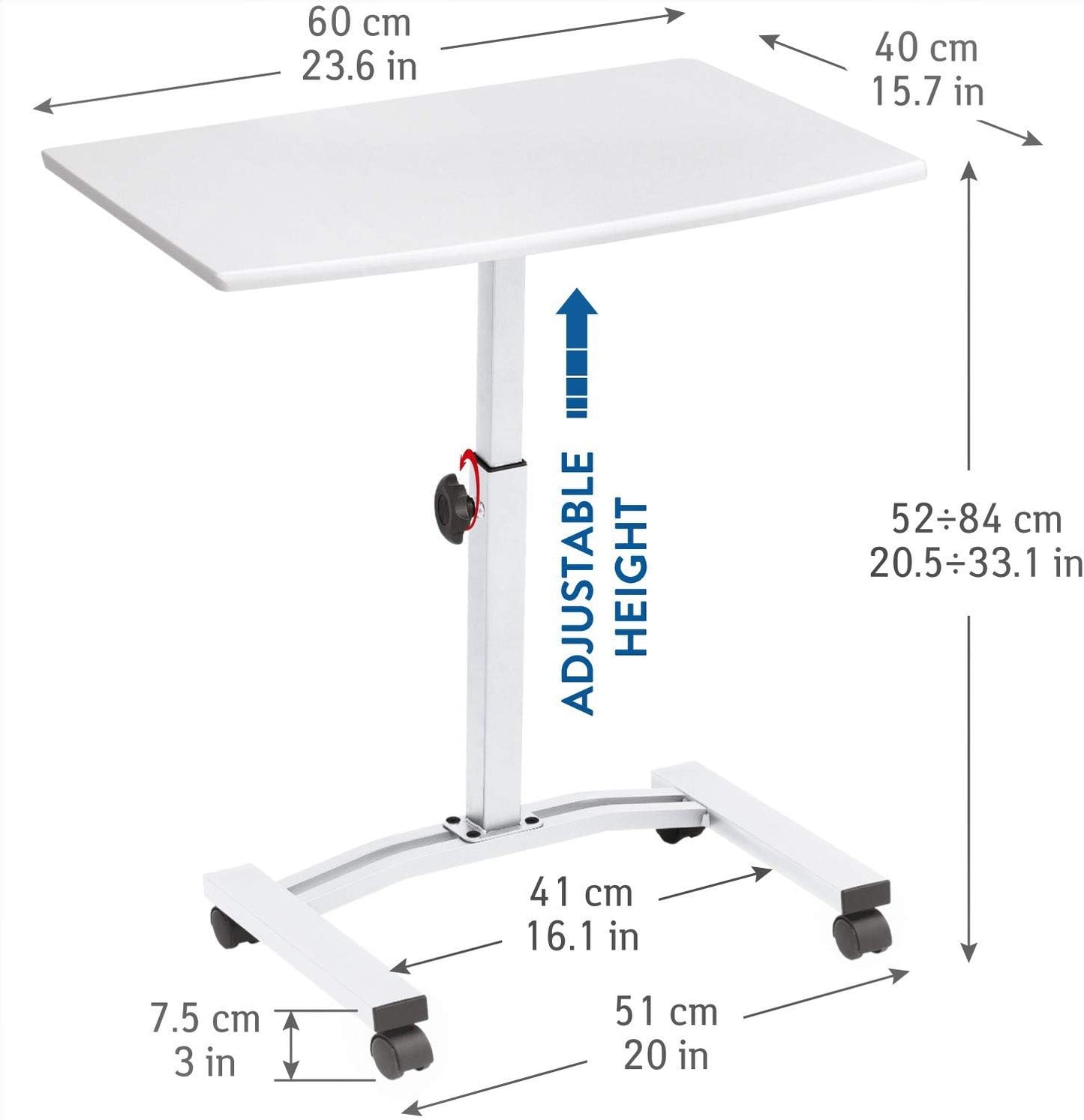 Tatkraft Cheer Mobile Laptop Desk Table Height Adjustable Metal Castors