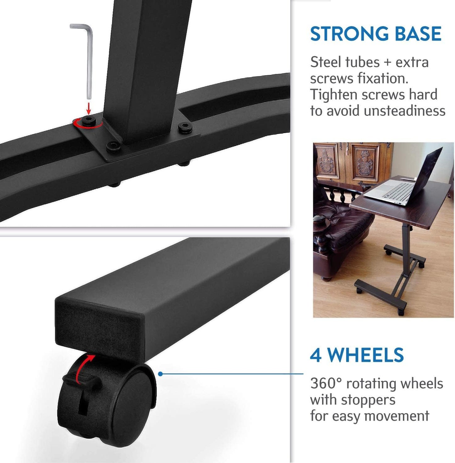 Tatkraft Salute Mobile Laptop Desk  Height Adjustable With Castors