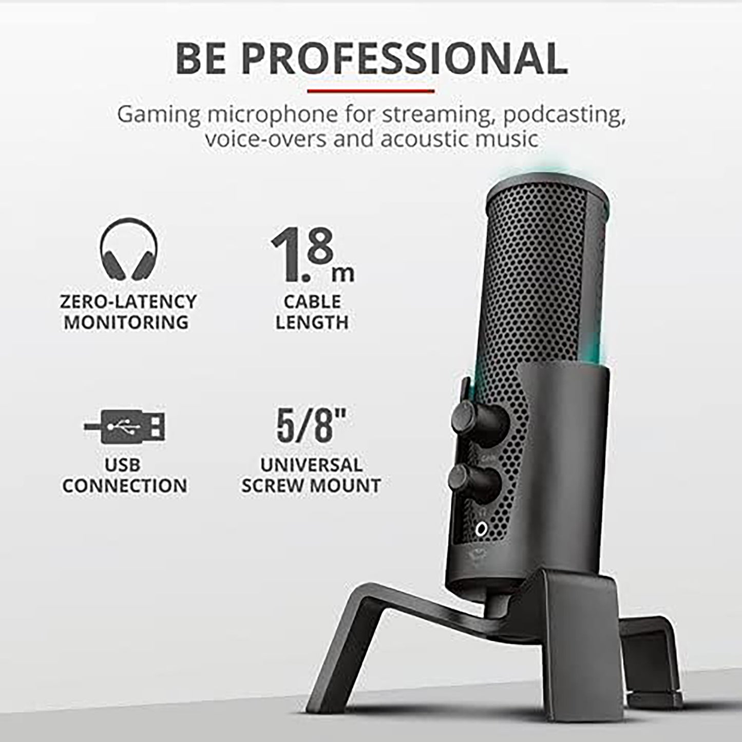 Trust GXT258 Fyru Metal 4 Mode Podcasting Gaming Streaming Microphone