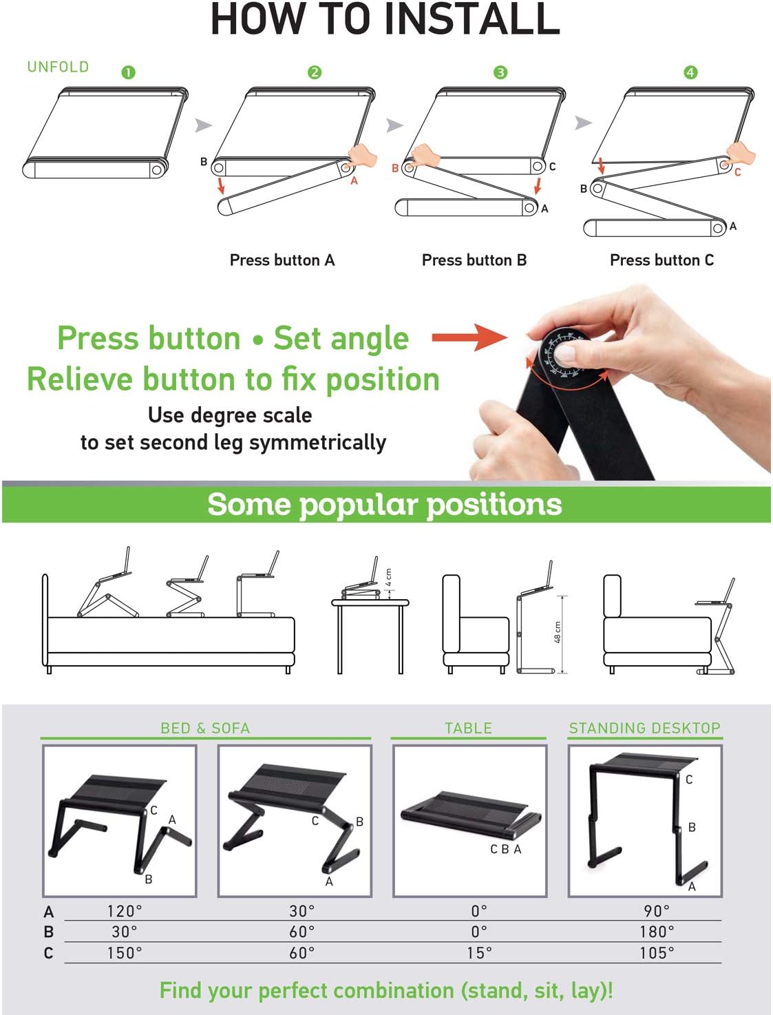 Nobel Ergonomic Folding Laptop Desk Stand Metal Construction