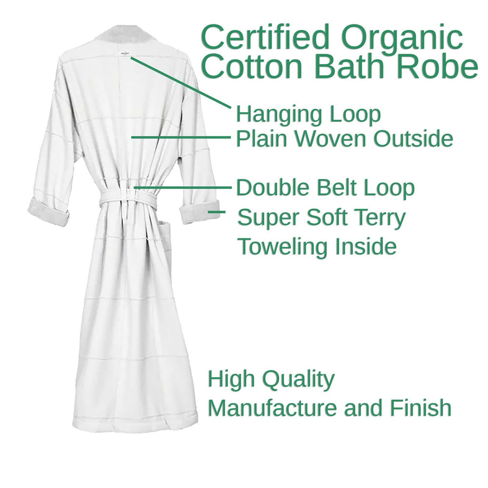 Dressing Gown Robe Calm 100% Organic Cotton Unisex Super Cosy Soft Terry/Plain
