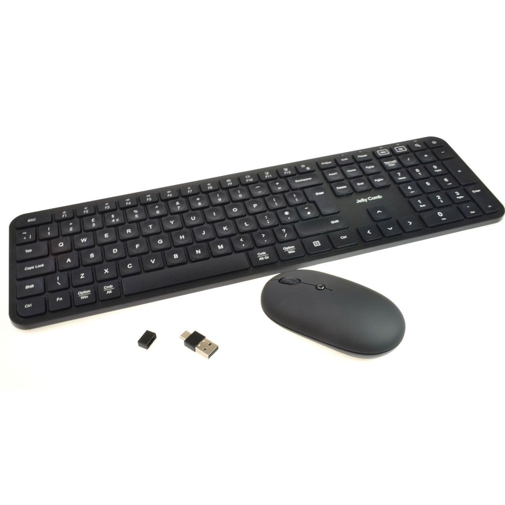 jelly Comb 2.4GHz Wireless Keyboard & Mouse USB-C UK Layout Washable Cover