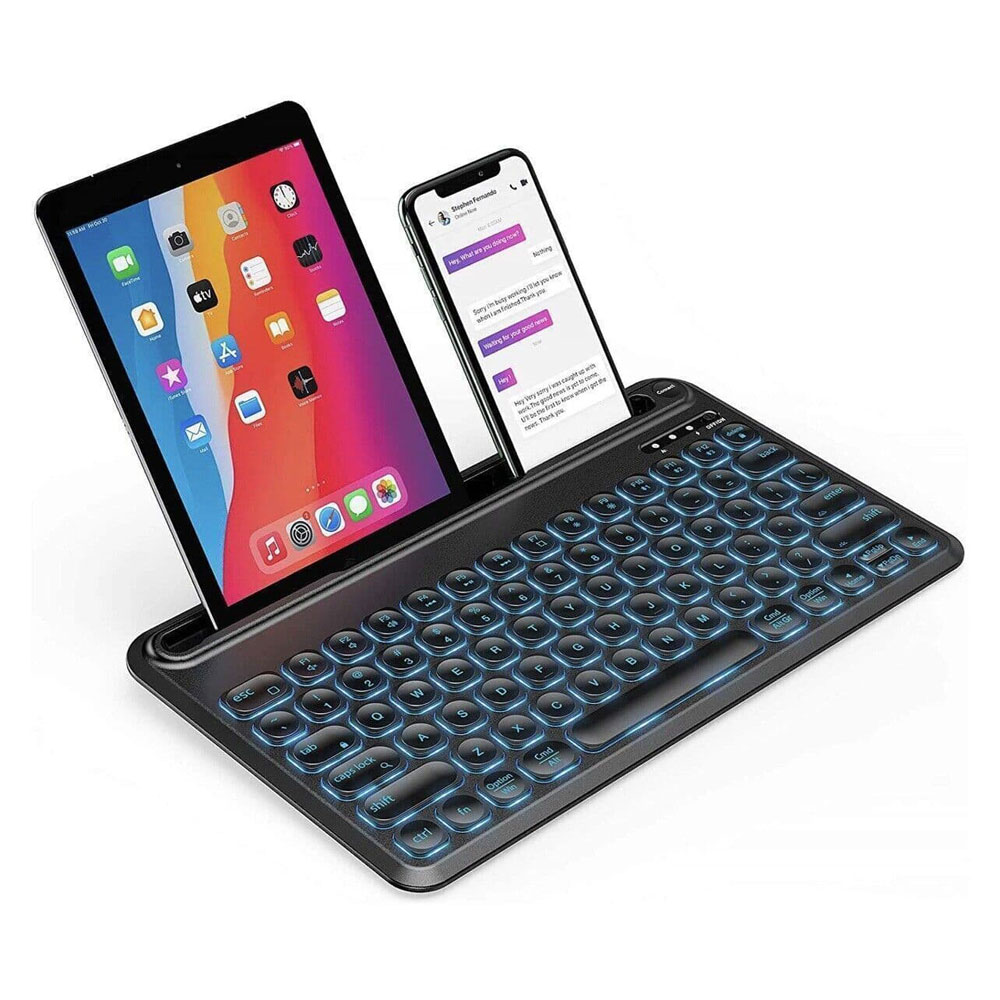 Jelly Comb Compact Rechargeable Wireless LED Backlit Keyboard UK Layout Phone Tablet Slot