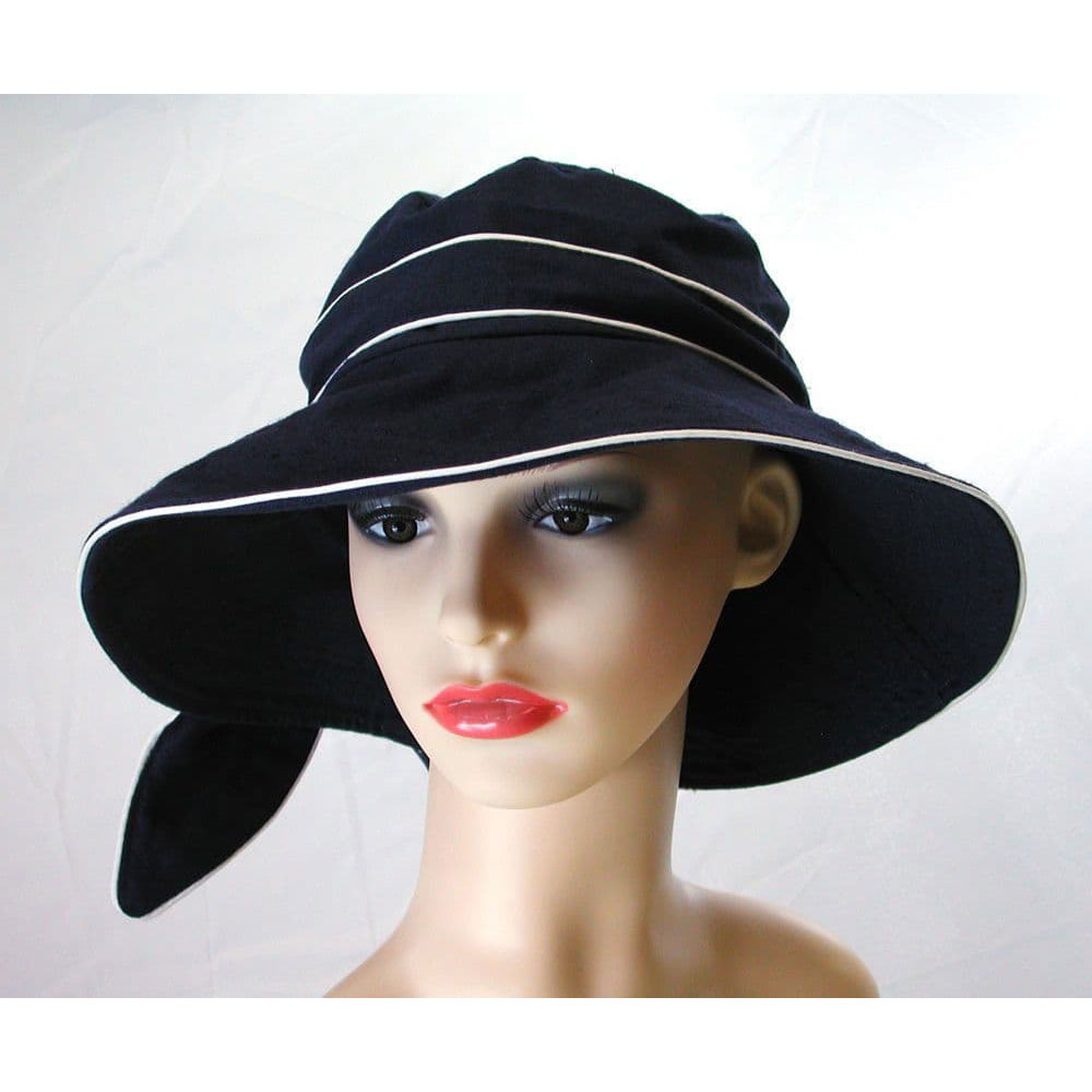Pia Rossini Puerto Cotton Sun Hat Bow Trim Ladies Classic Summer Dark Navy/White